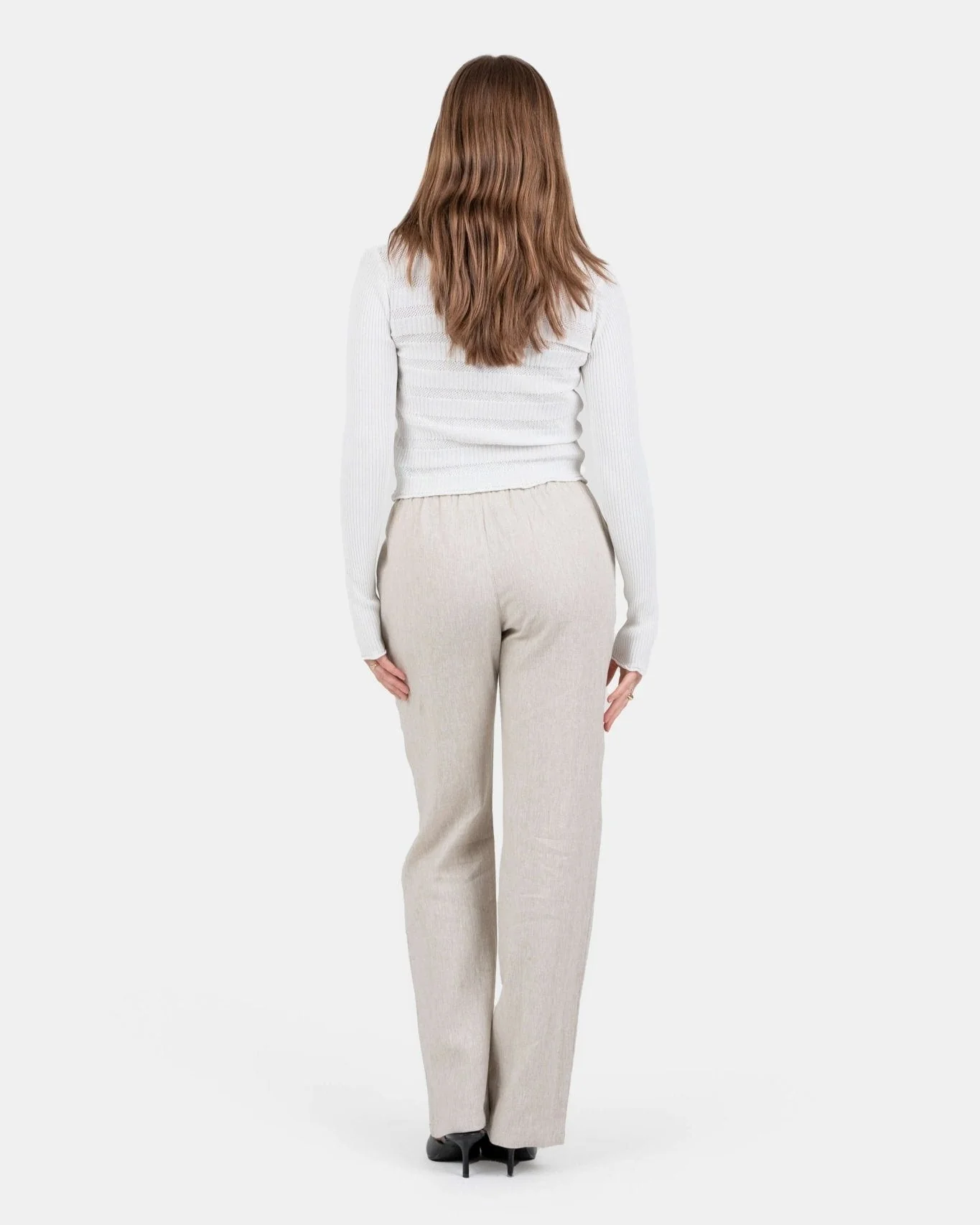 Flax pants high -waisted beige - Image 4