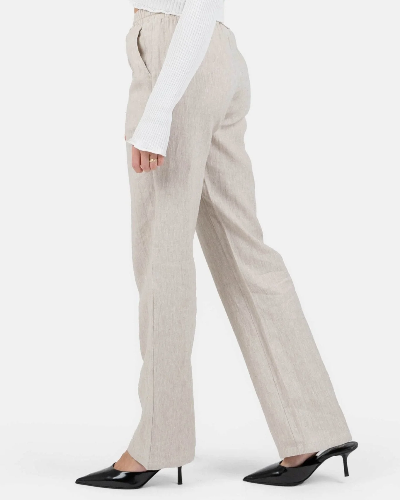 Flax pants high -waisted beige - Image 5