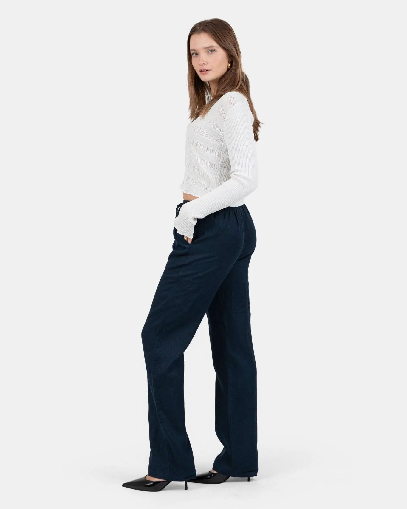 Flax pants high -waisted navy - Image 3