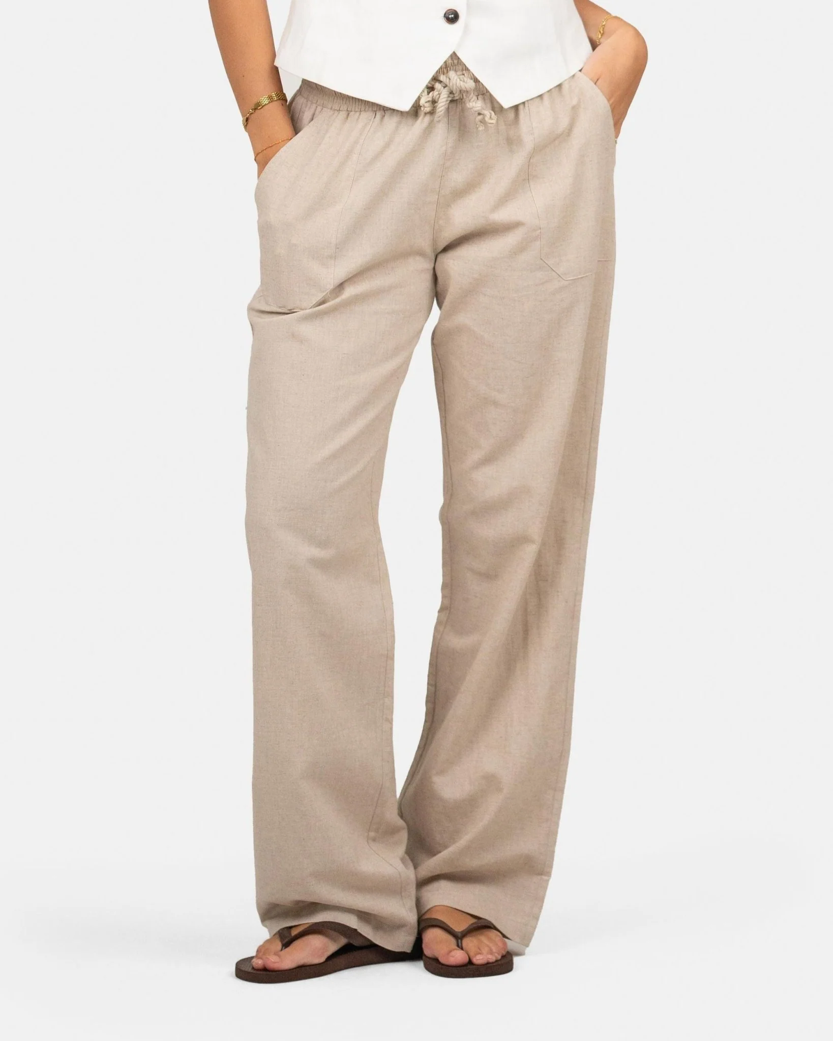 Flax pants low -waisted beige - Image 4