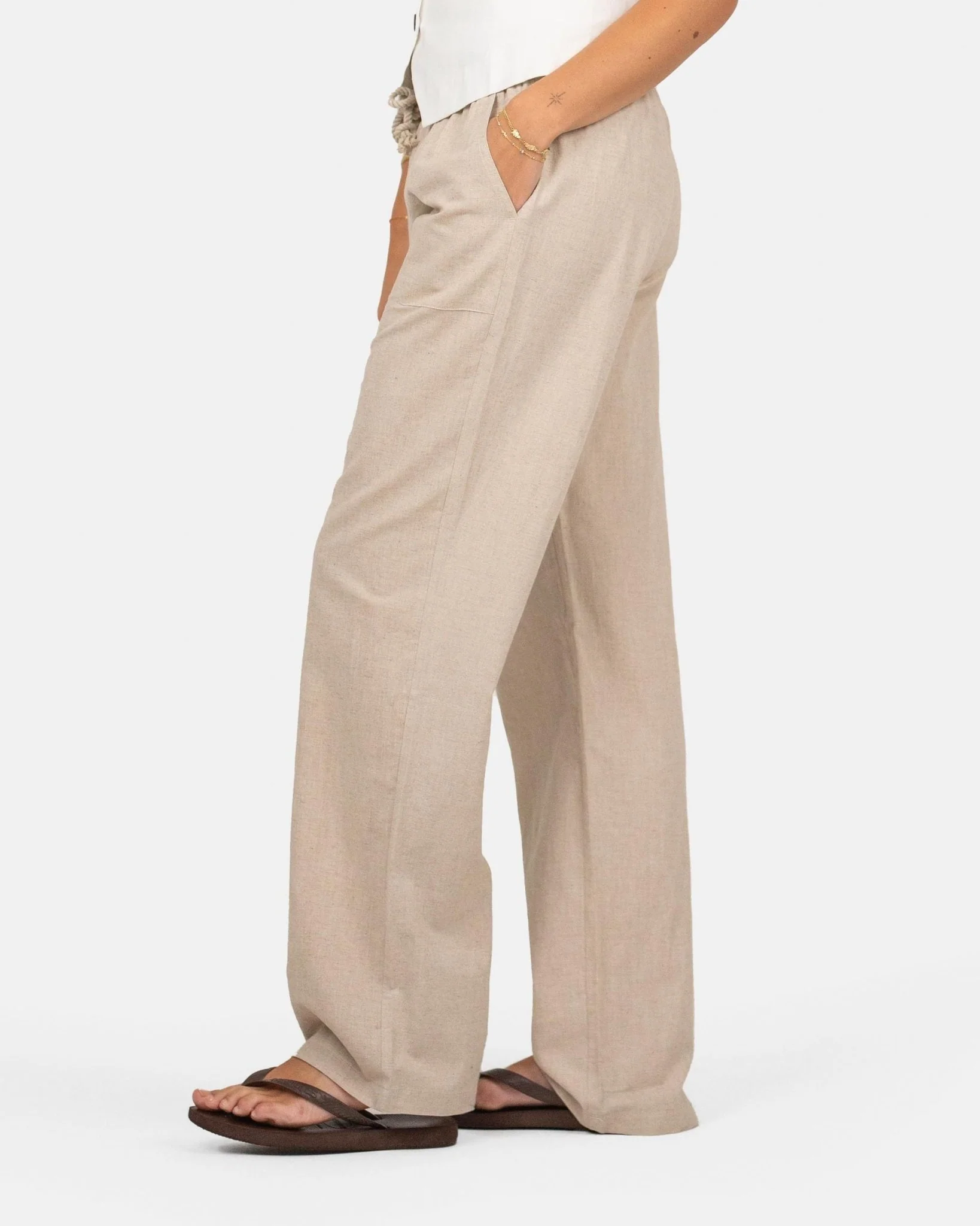 Flax pants low -waisted beige - Image 6