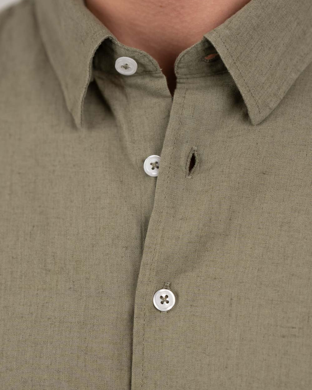 Long -sleeved flax -shirt army - Image 10