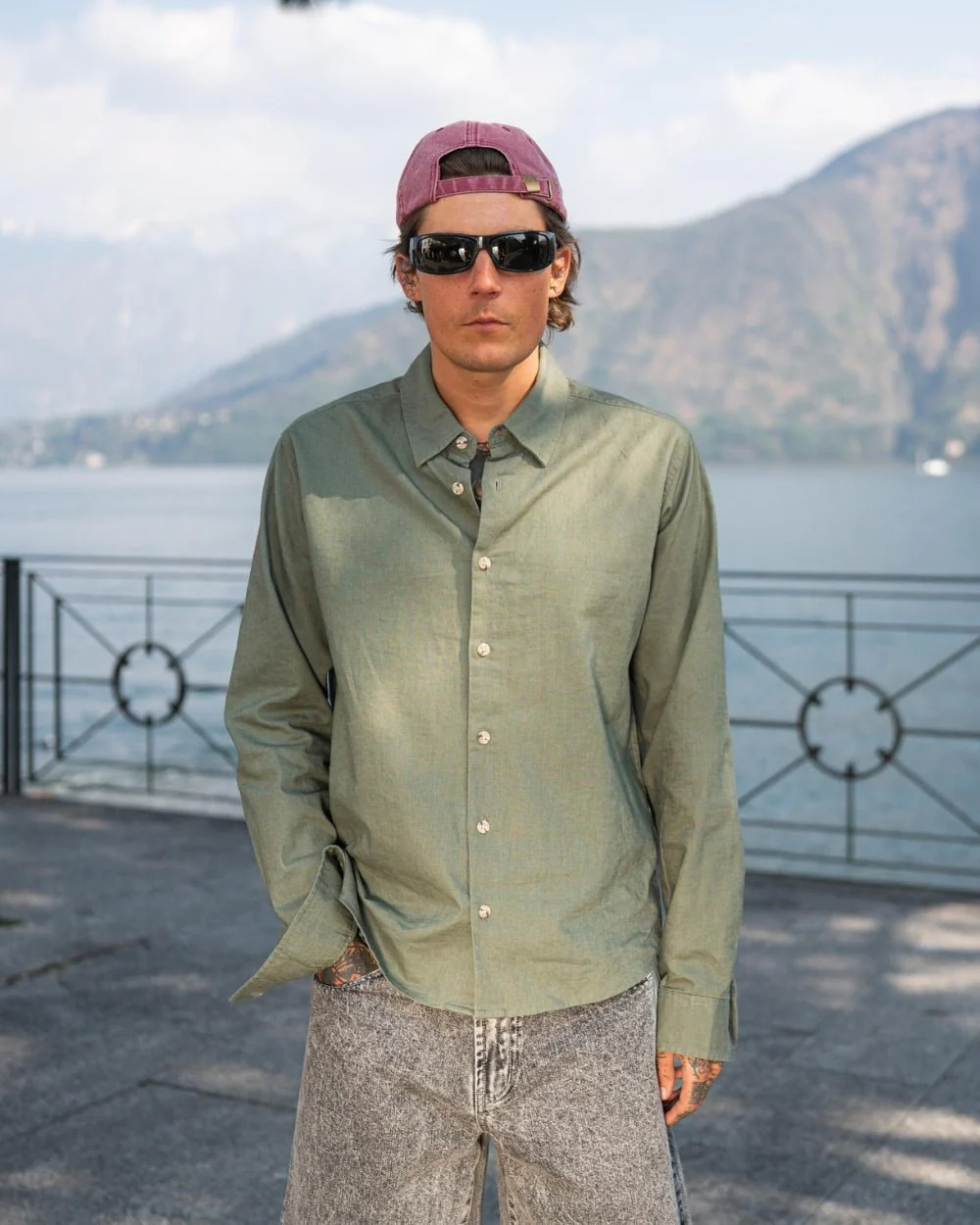 Long -sleeved flax -shirt army - Image 3