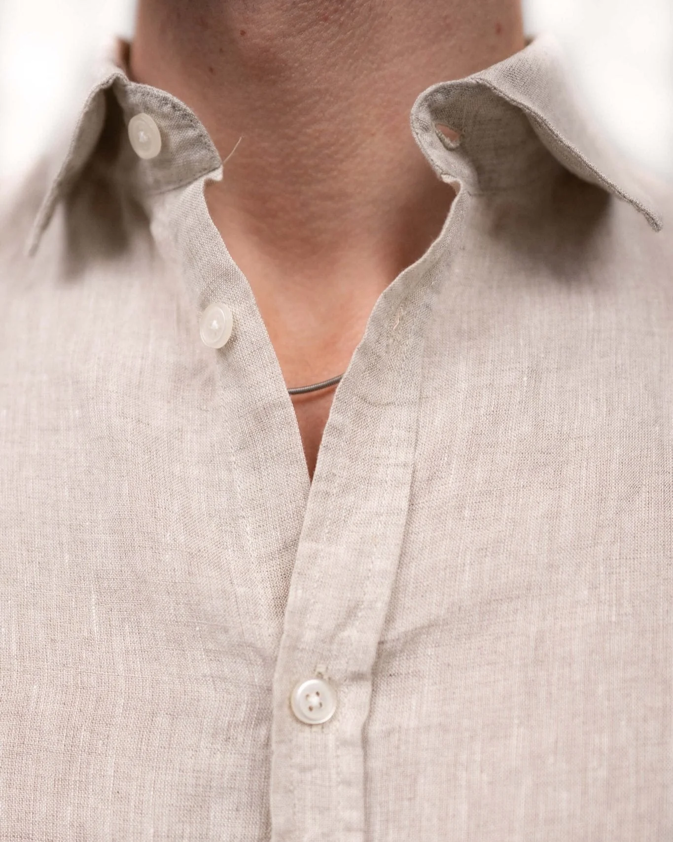 Long -sleeved flax shirt beige - Image 10