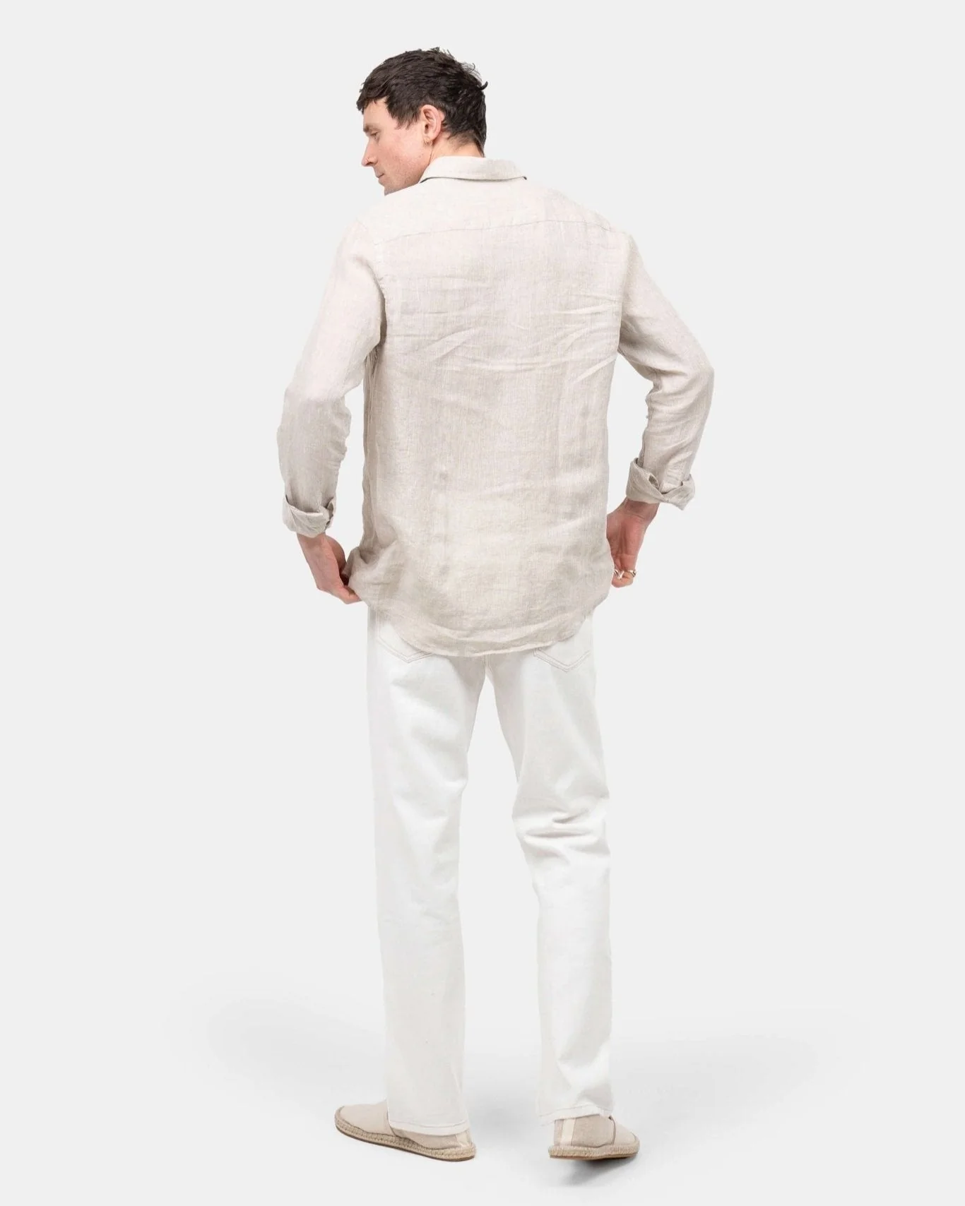 Long -sleeved flax shirt beige - Image 8