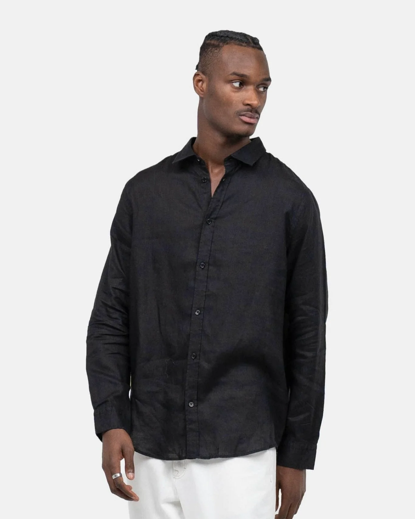 Long -sleeved flax shirt black - Image 3