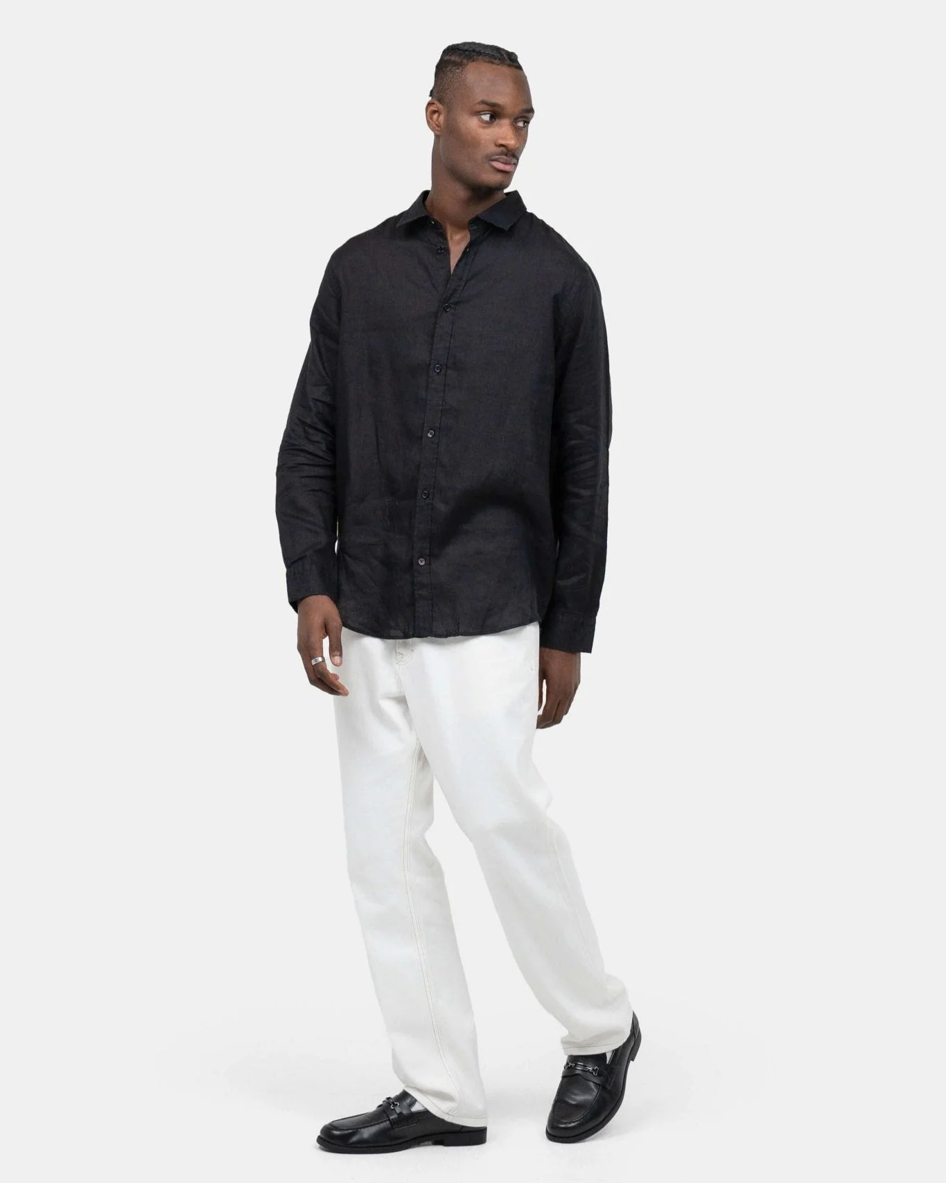 Long -sleeved flax shirt black - Image 4