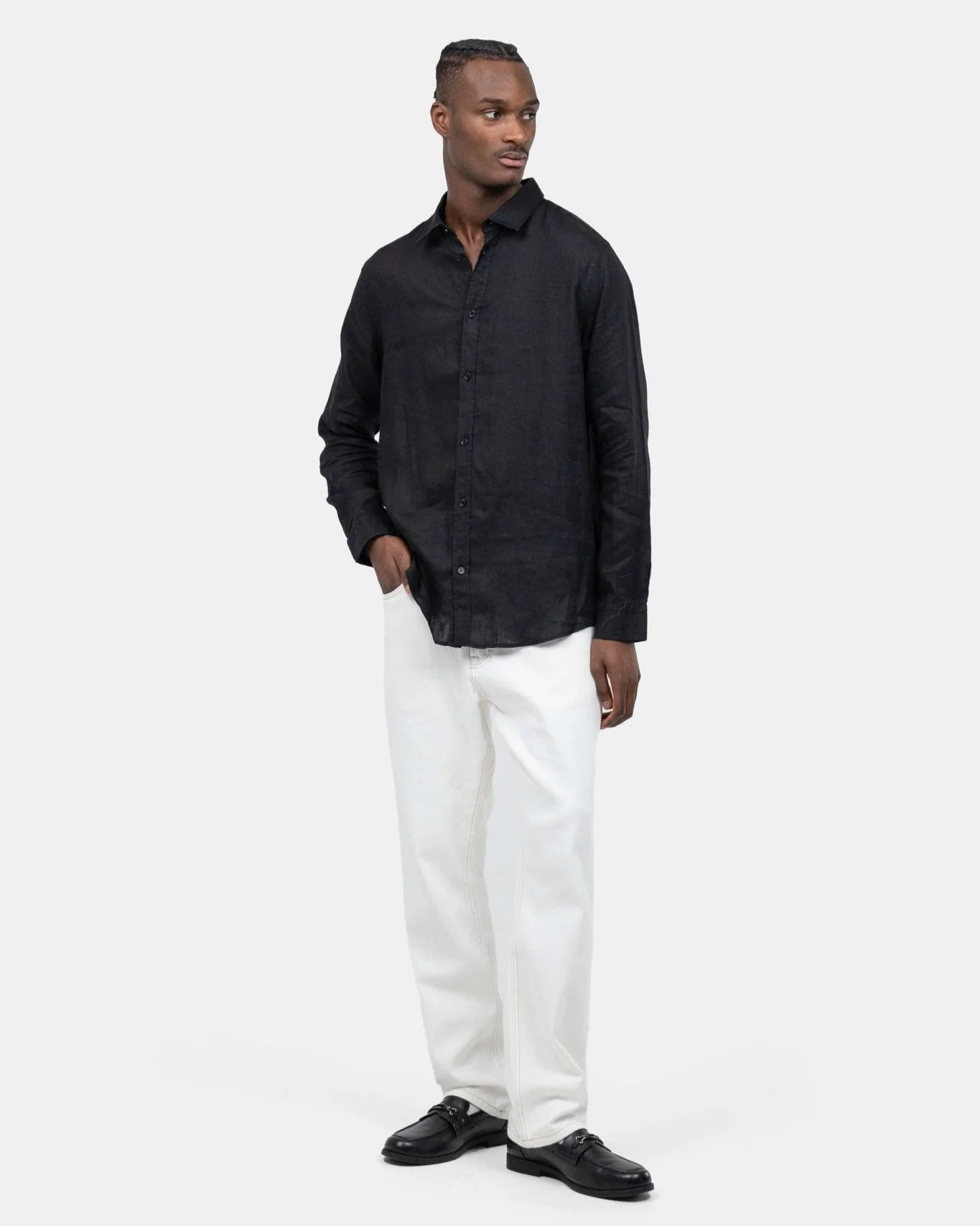 Long -sleeved flax shirt black - Image 5