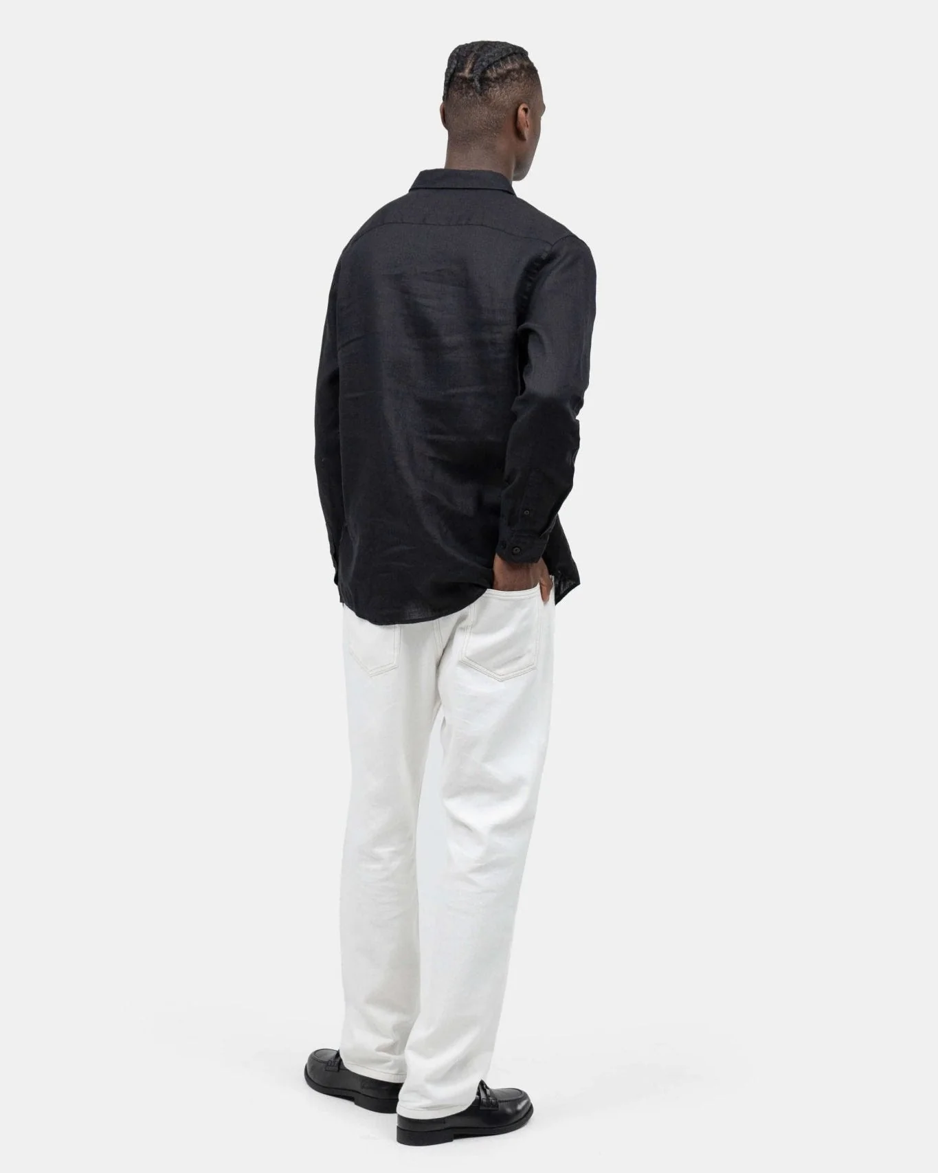 Long -sleeved flax shirt black - Image 6