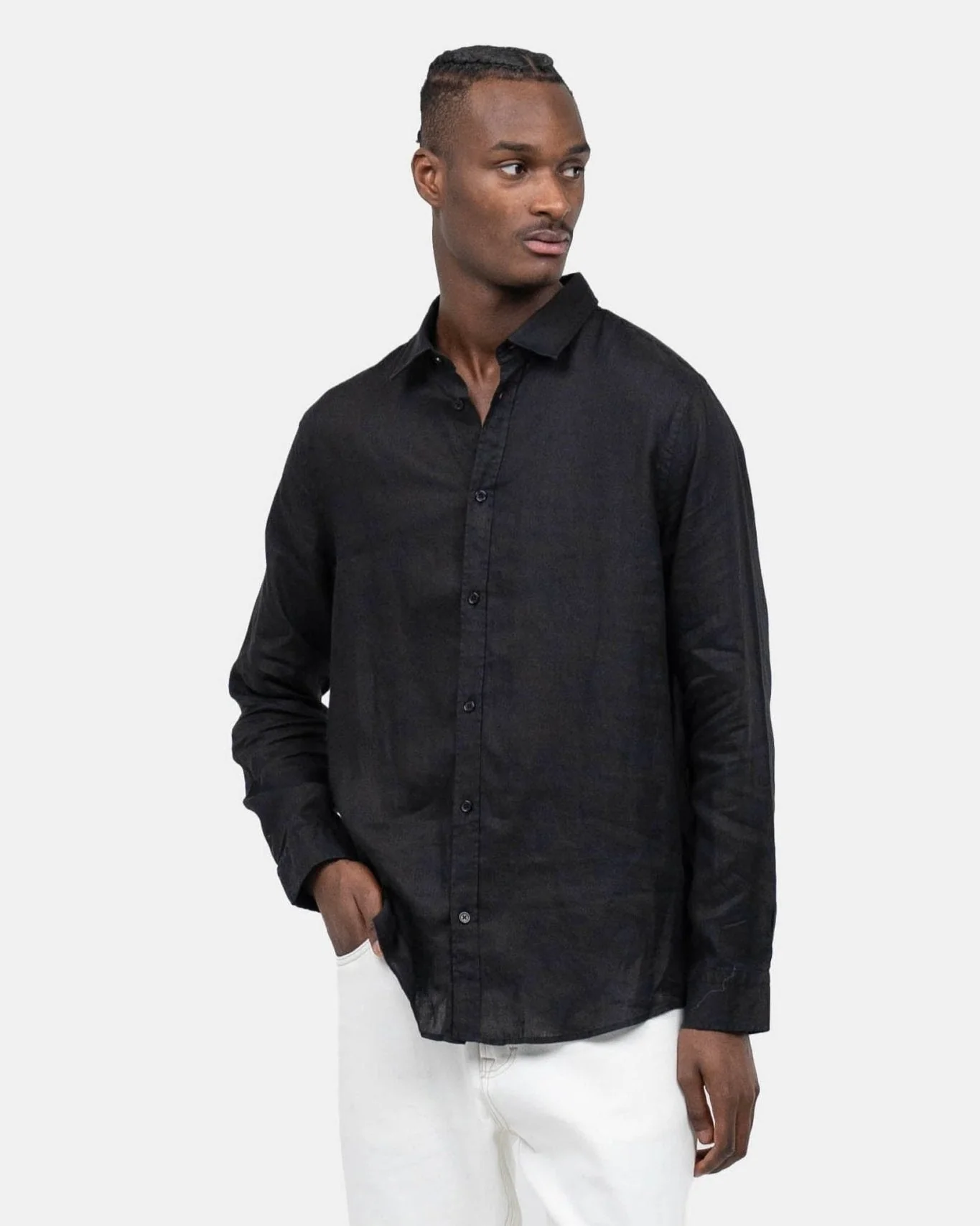 Long -sleeved flax shirt black - Image 7