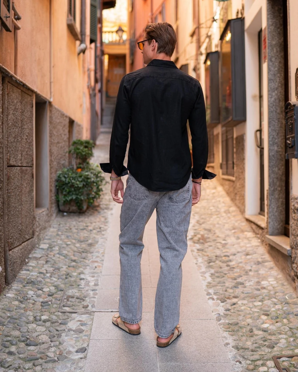 Long -sleeved flax shirt black - Image 8