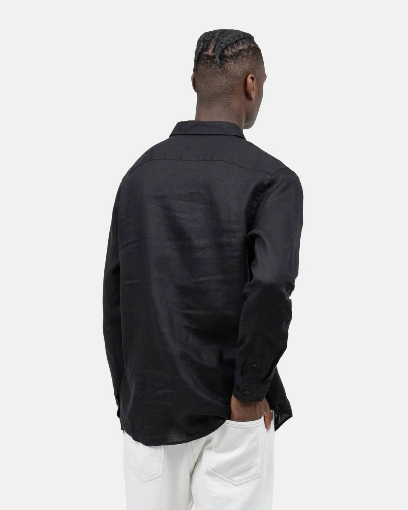 Long -sleeved flax shirt black - Image 9