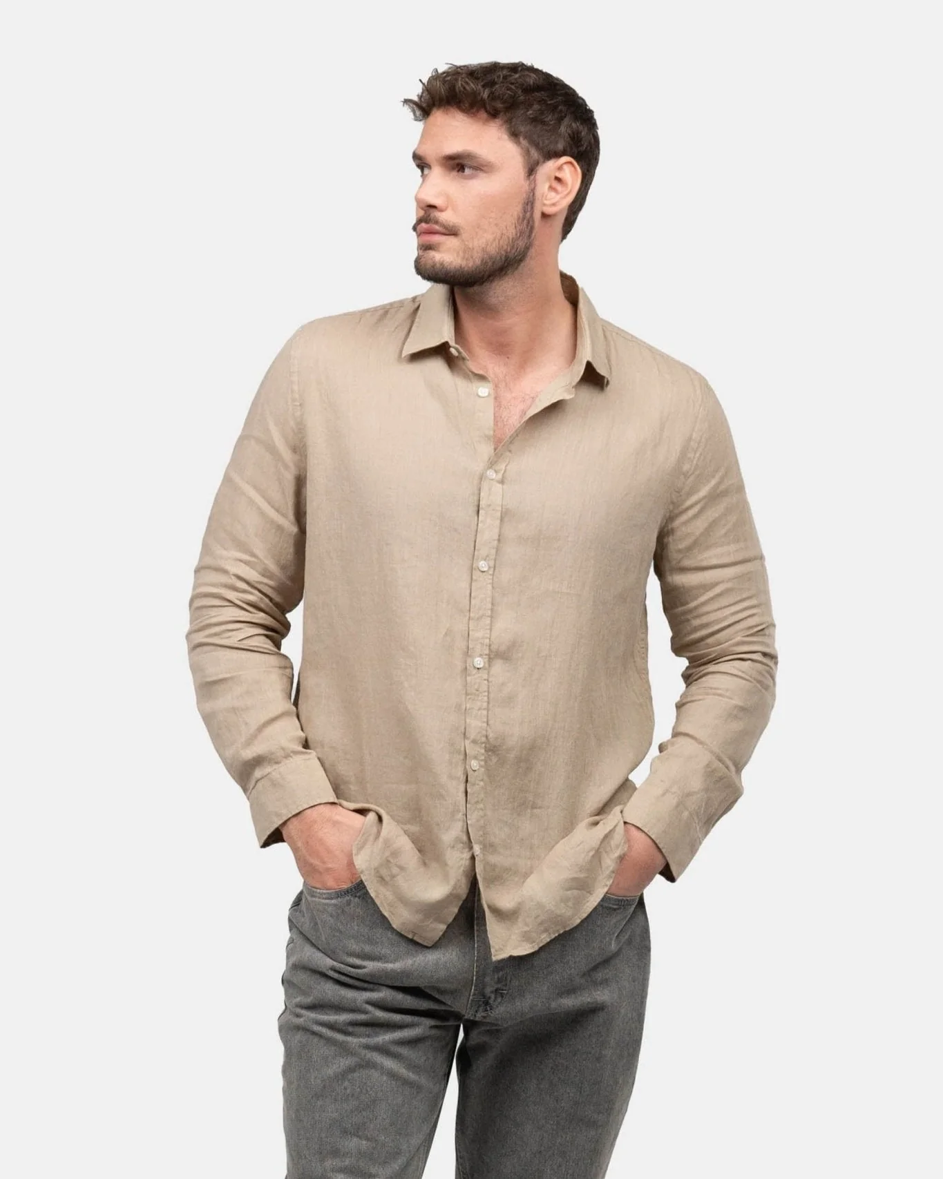 Long -sleeved flax shirt mocha - Image 3