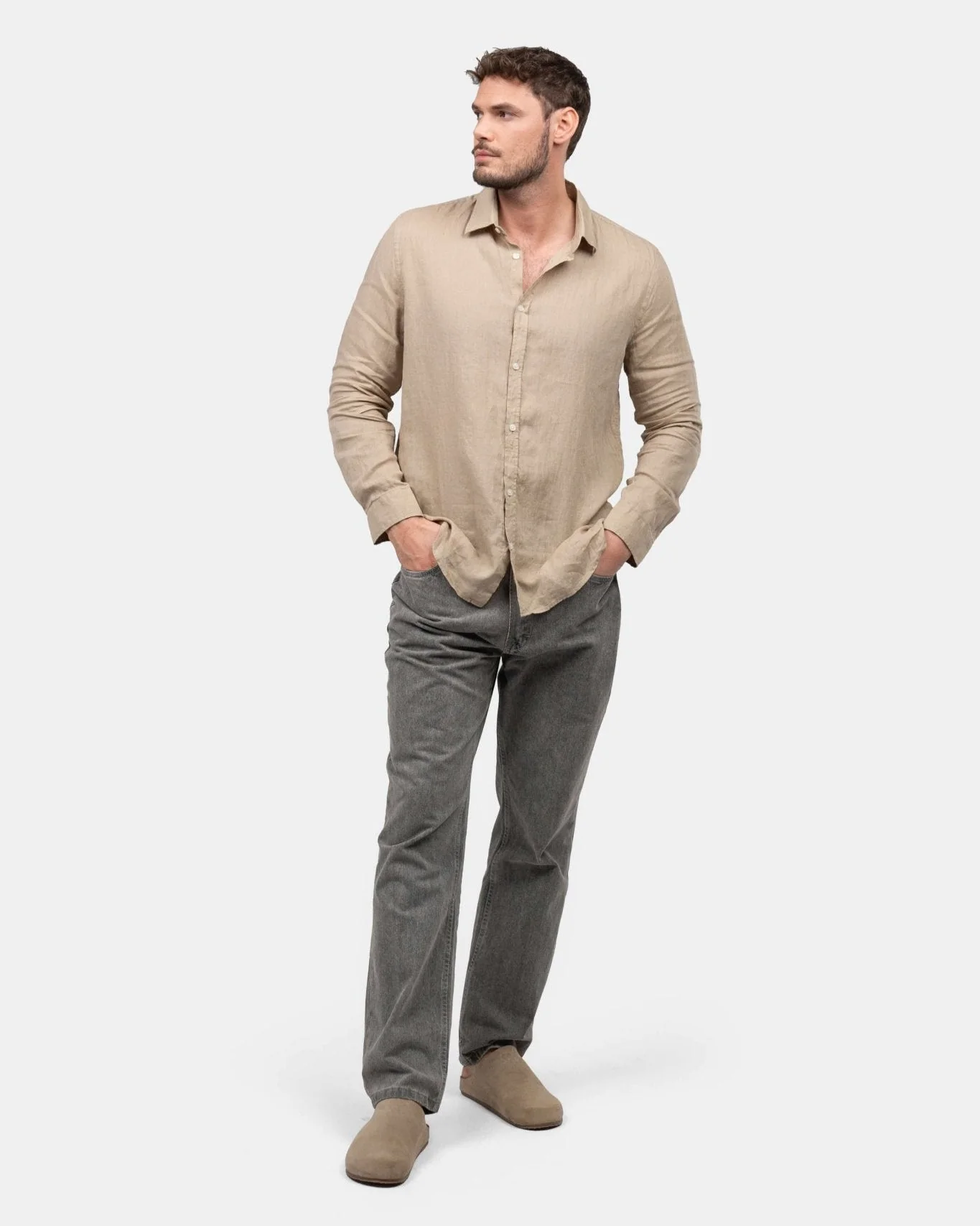 Long -sleeved flax shirt mocha - Image 4