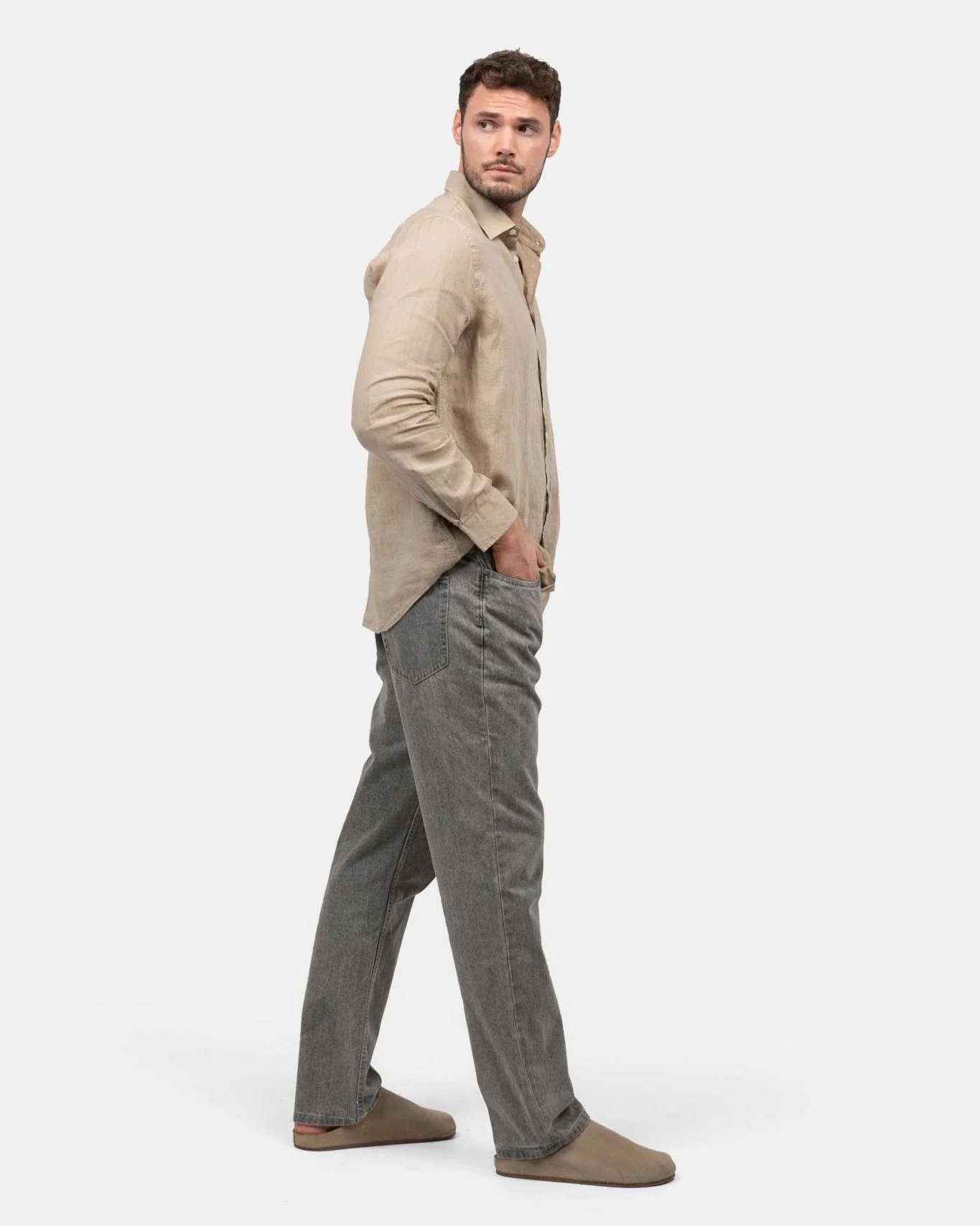 Long -sleeved flax shirt mocha - Image 5