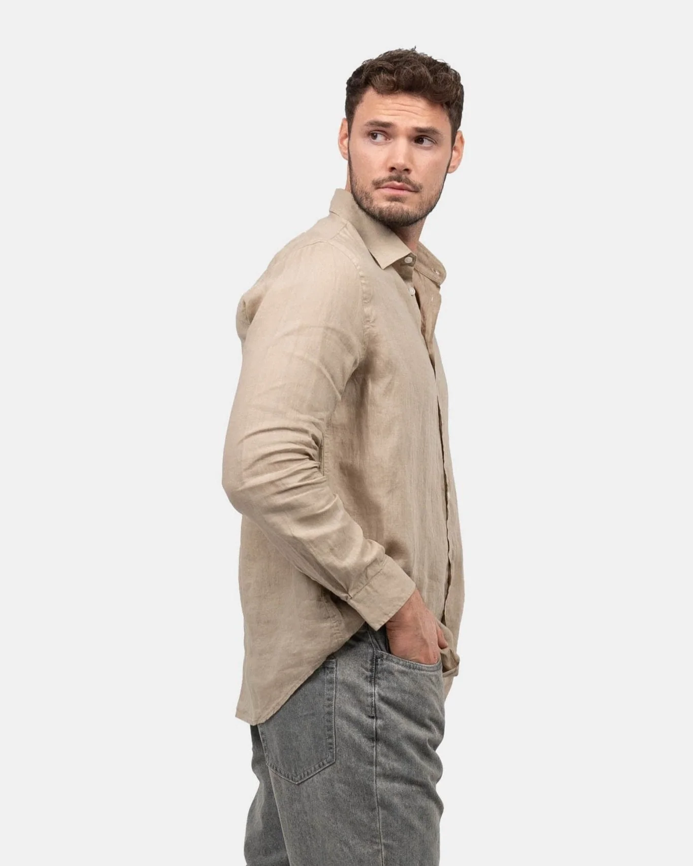 Long -sleeved flax shirt mocha - Image 7