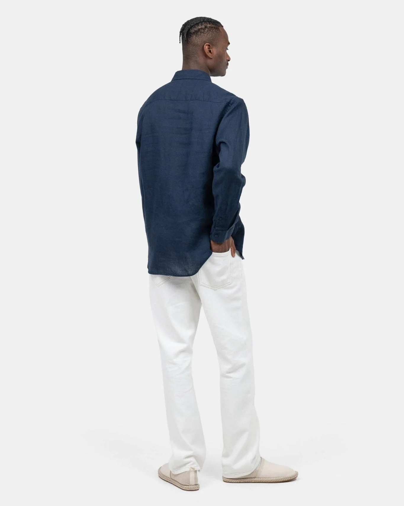 Long -sleeved flax shirt navy - Image 6