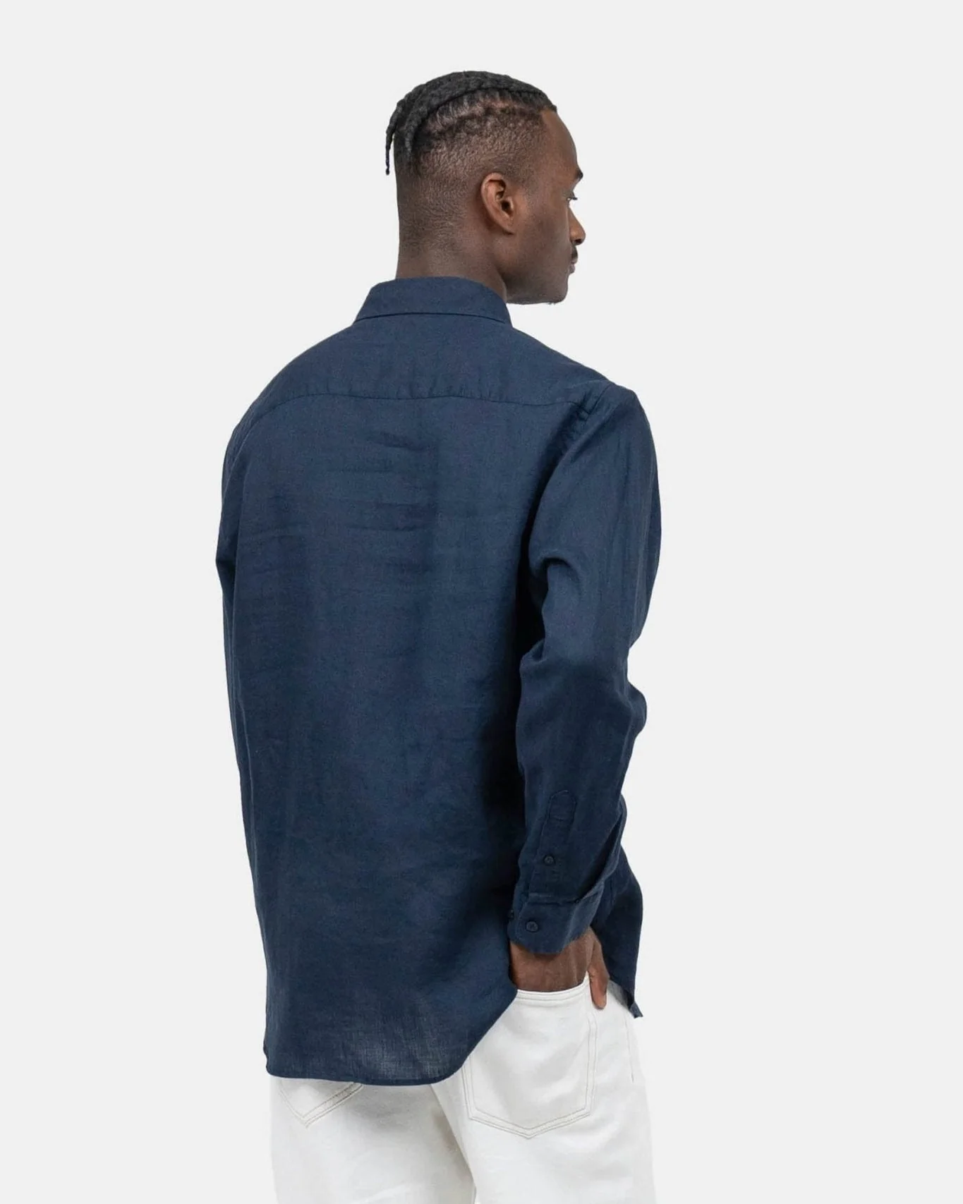 Long -sleeved flax shirt navy - Image 7