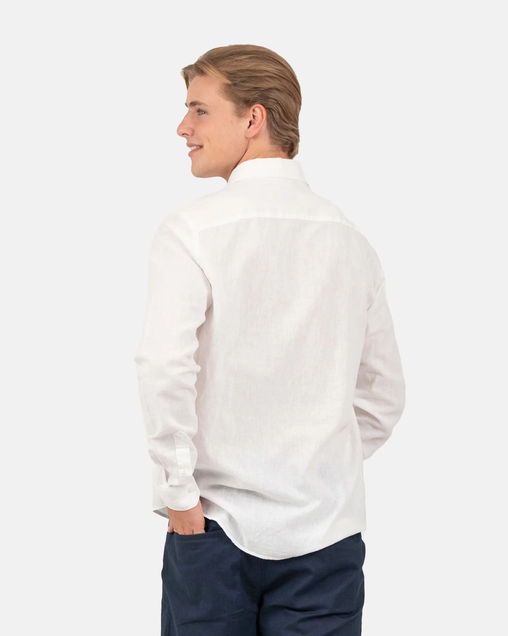Long -sleeved flax shirt white - Image 10