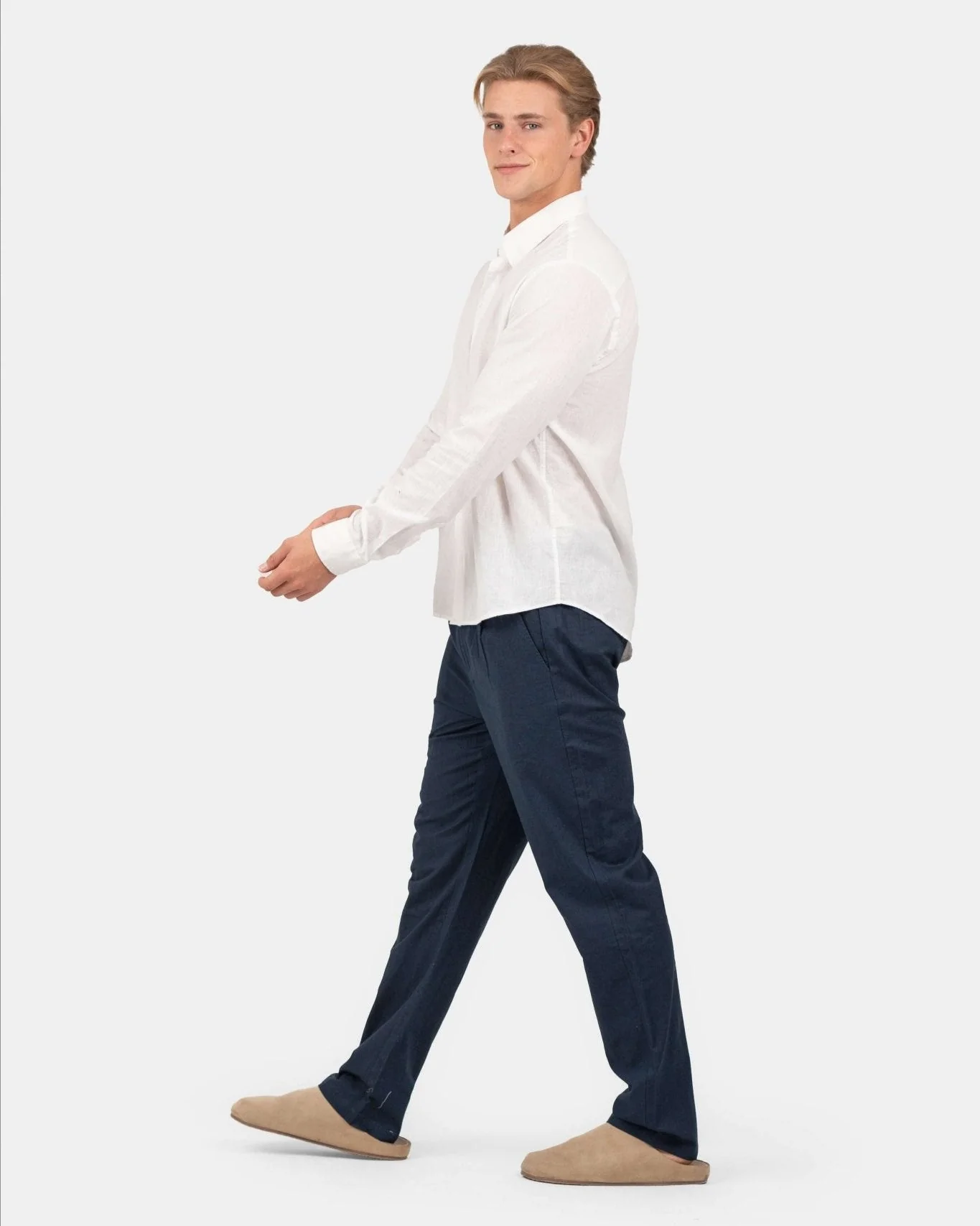 Long -sleeved flax shirt white - Image 6