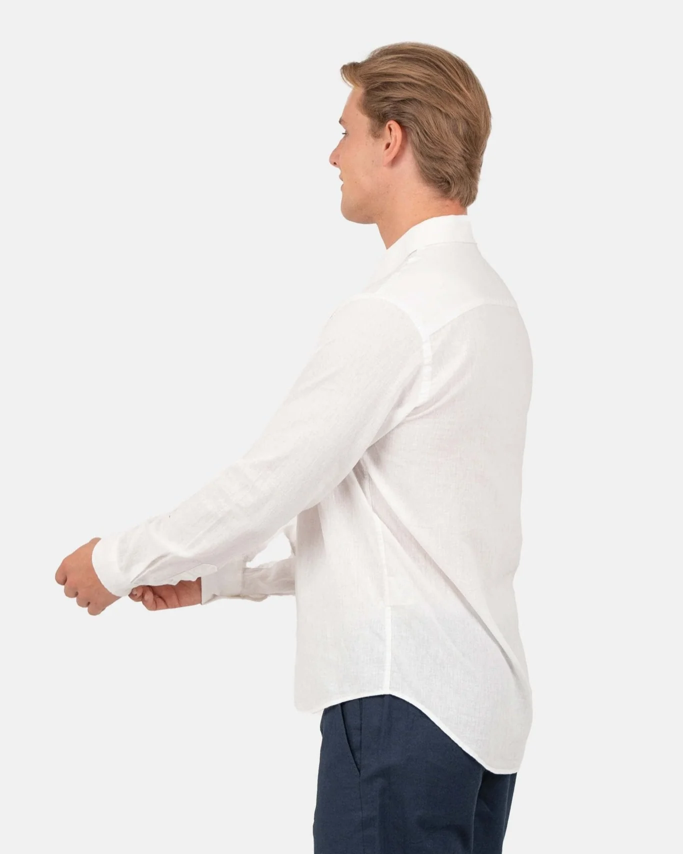Long -sleeved flax shirt white - Image 9