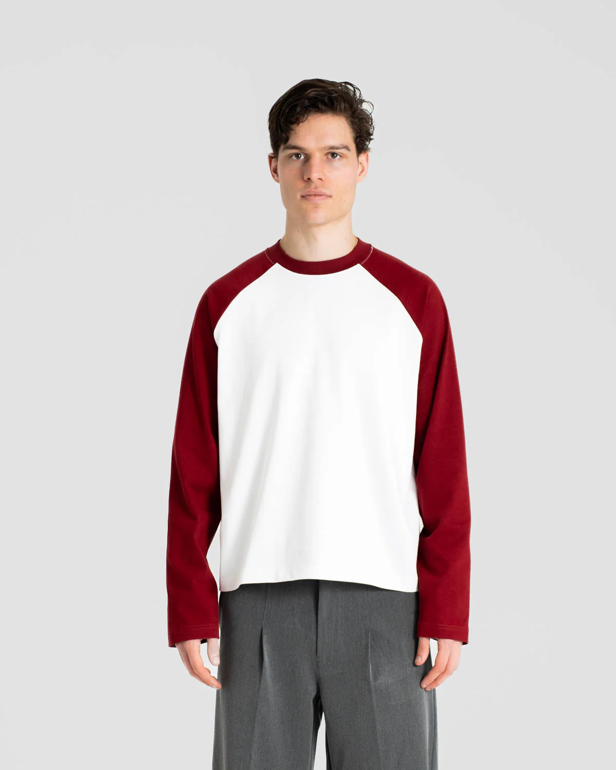 Raglan Longsleeve T-shirt White/Bordeaux - Image 3