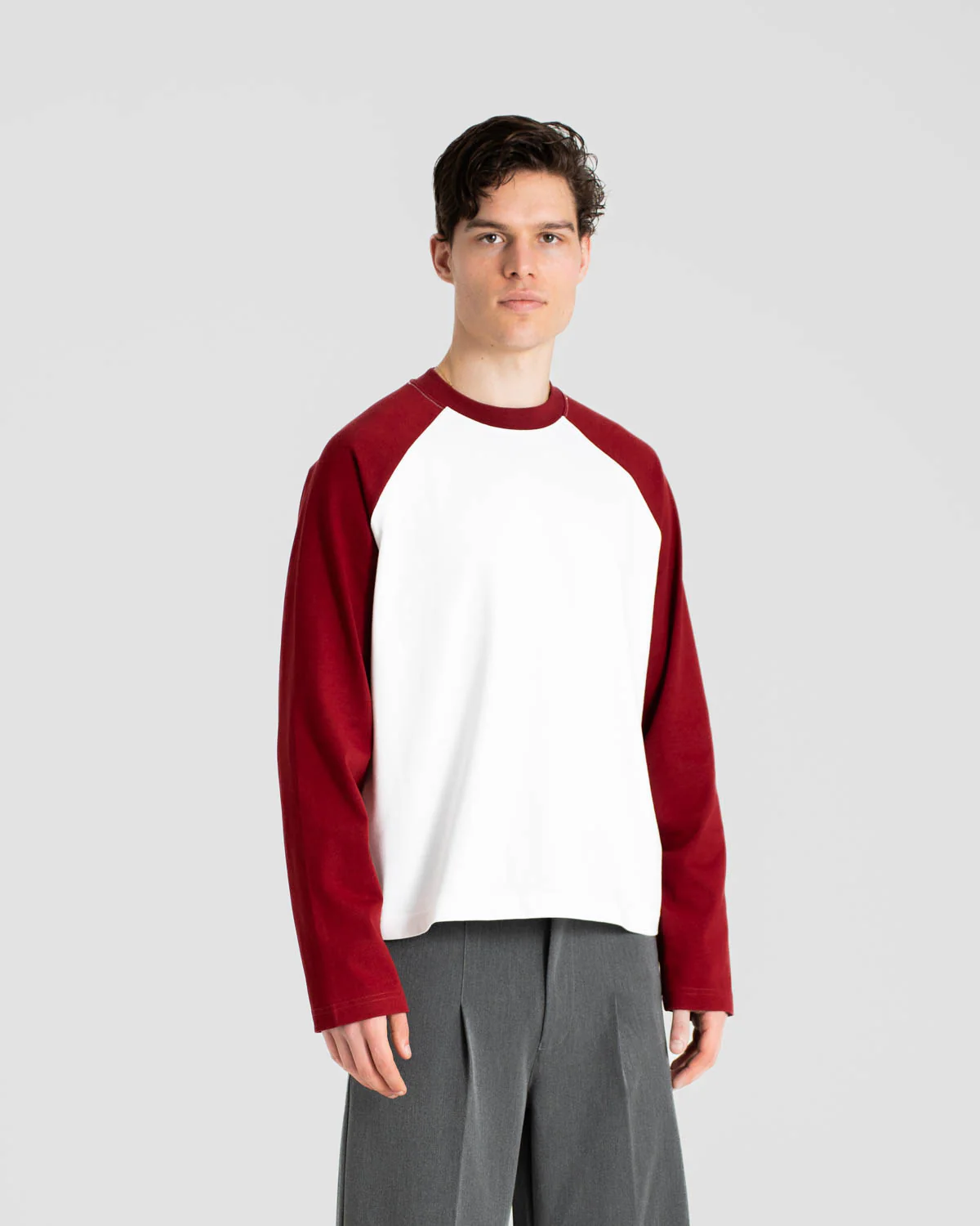 Raglan Longsleeve T-shirt White/Bordeaux - Image 5