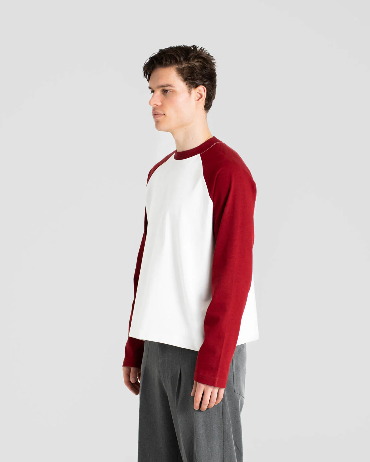 Raglan Longsleeve T-shirt White/Bordeaux - Image 6