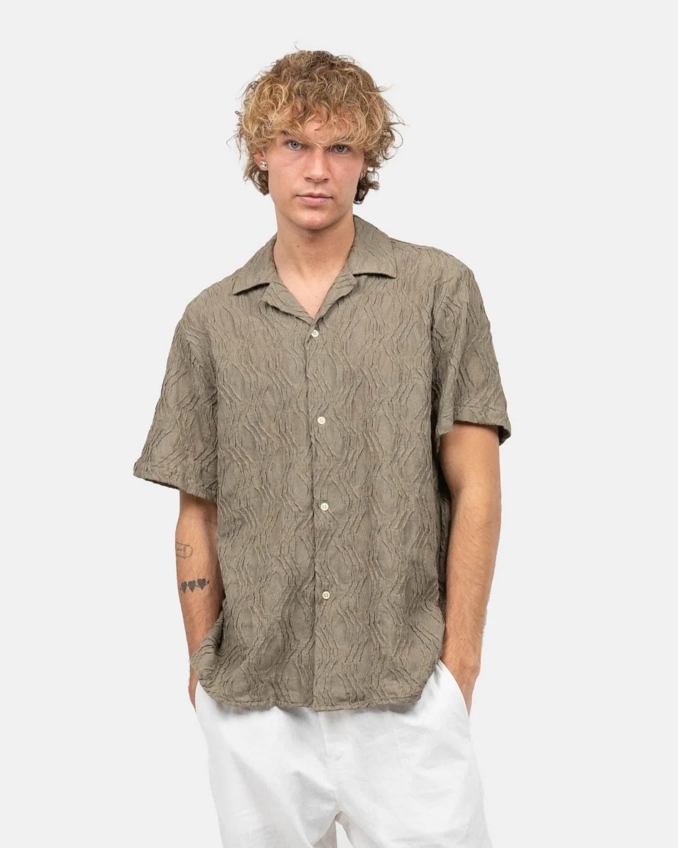 Short sleeve jacquard shirt army - Image 4