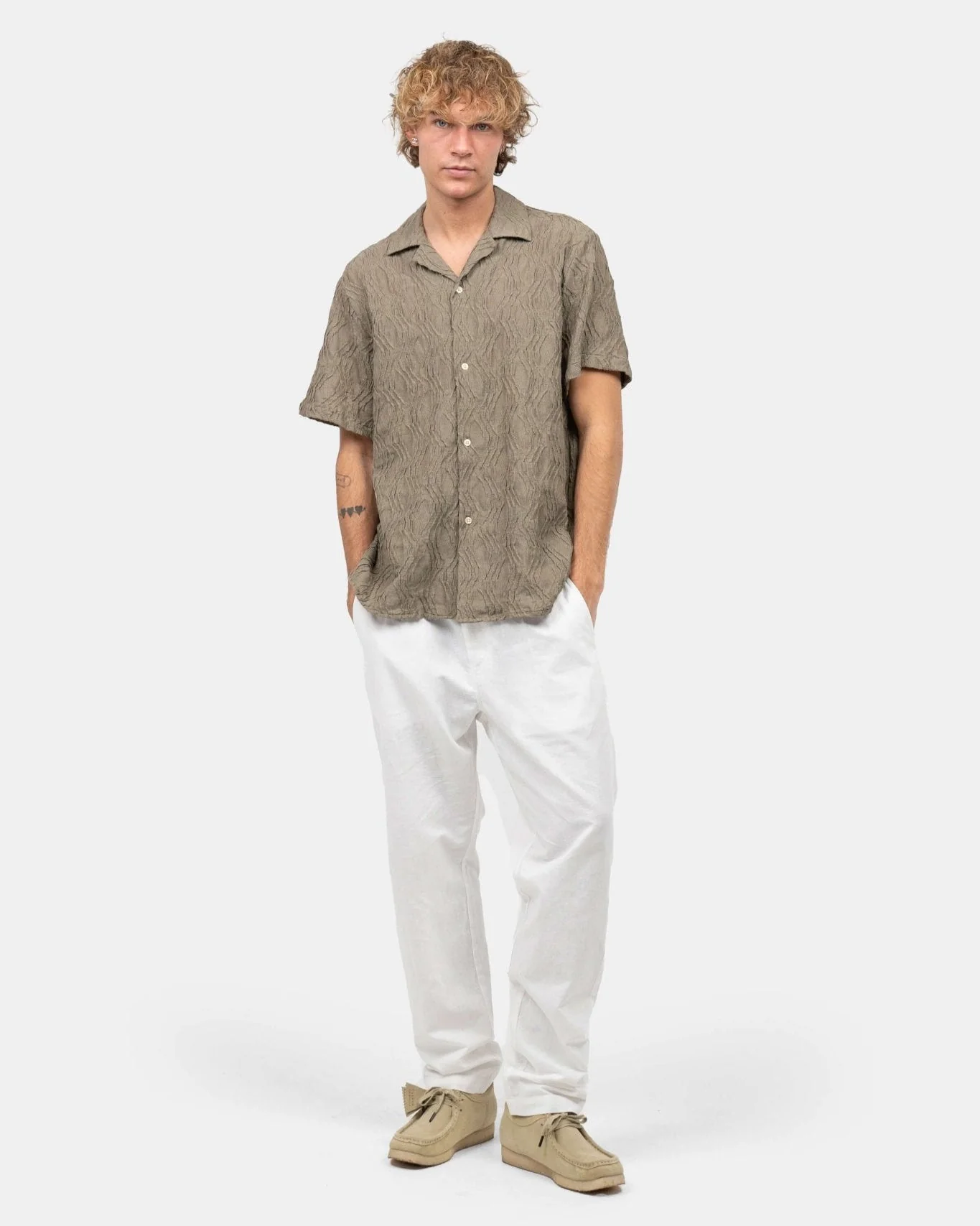 Short sleeve jacquard shirt army - Image 5