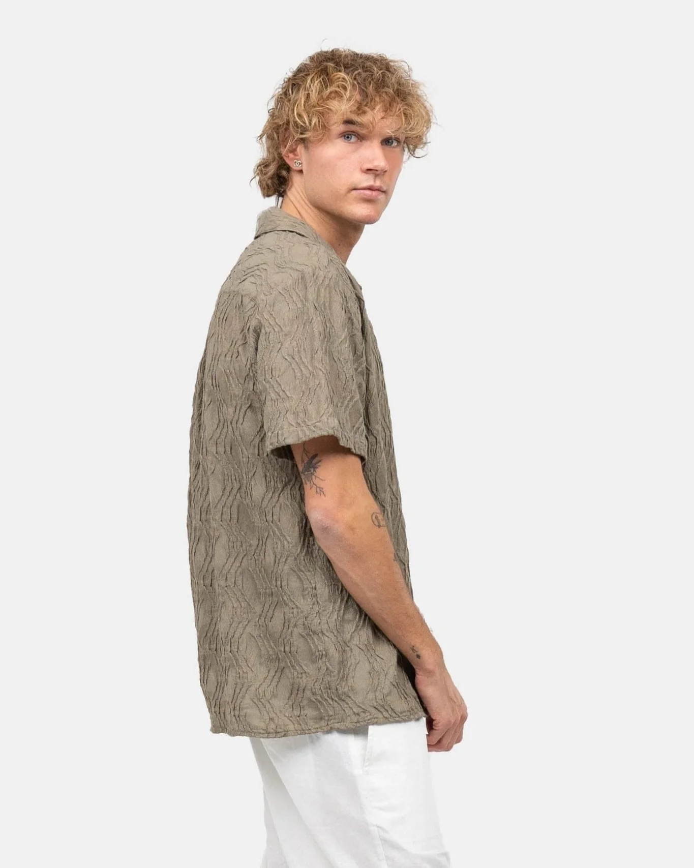 Short sleeve jacquard shirt army - Image 8