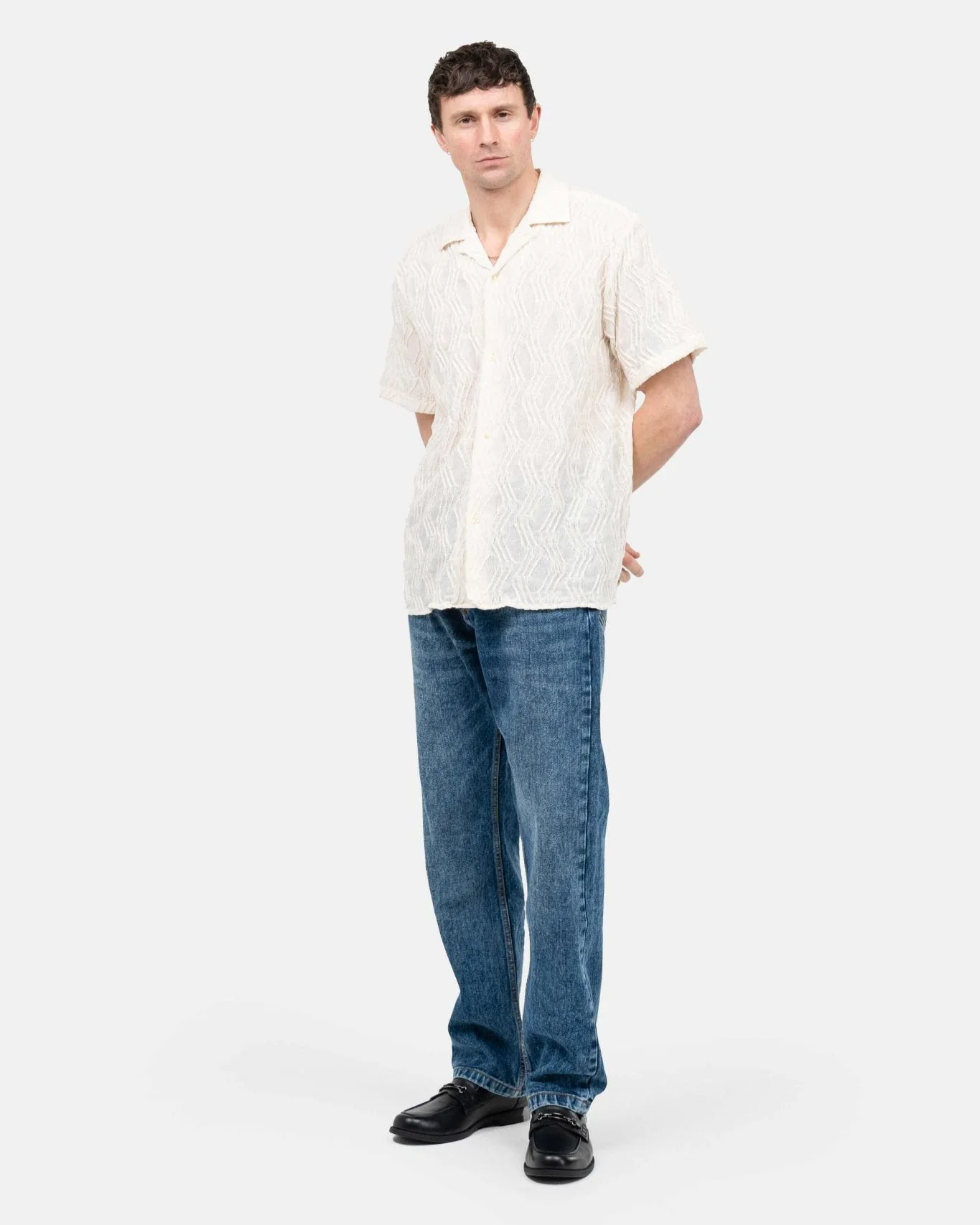 Short sleeve jacquard shirt cream white - Image 4