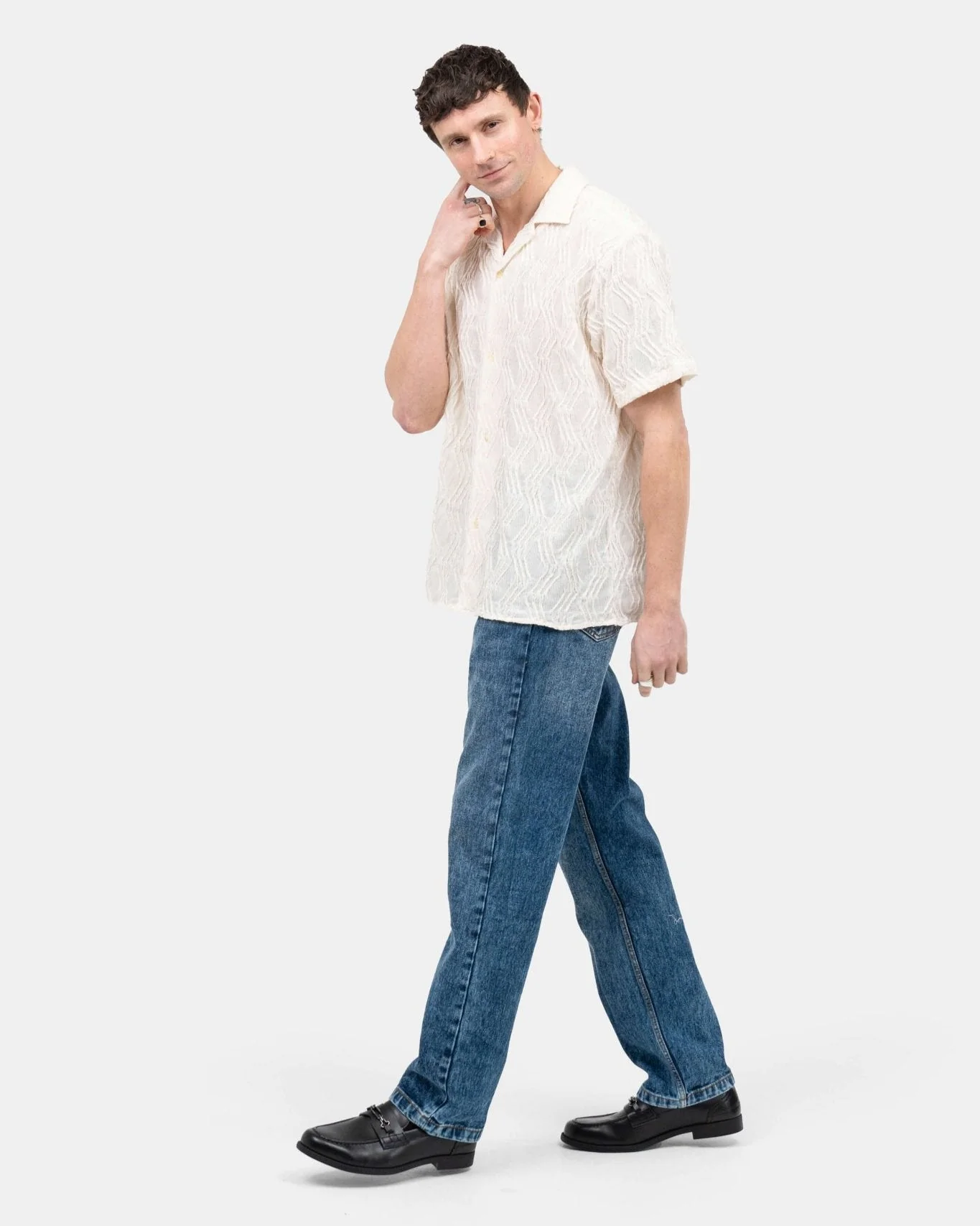 Short sleeve jacquard shirt cream white - Image 5