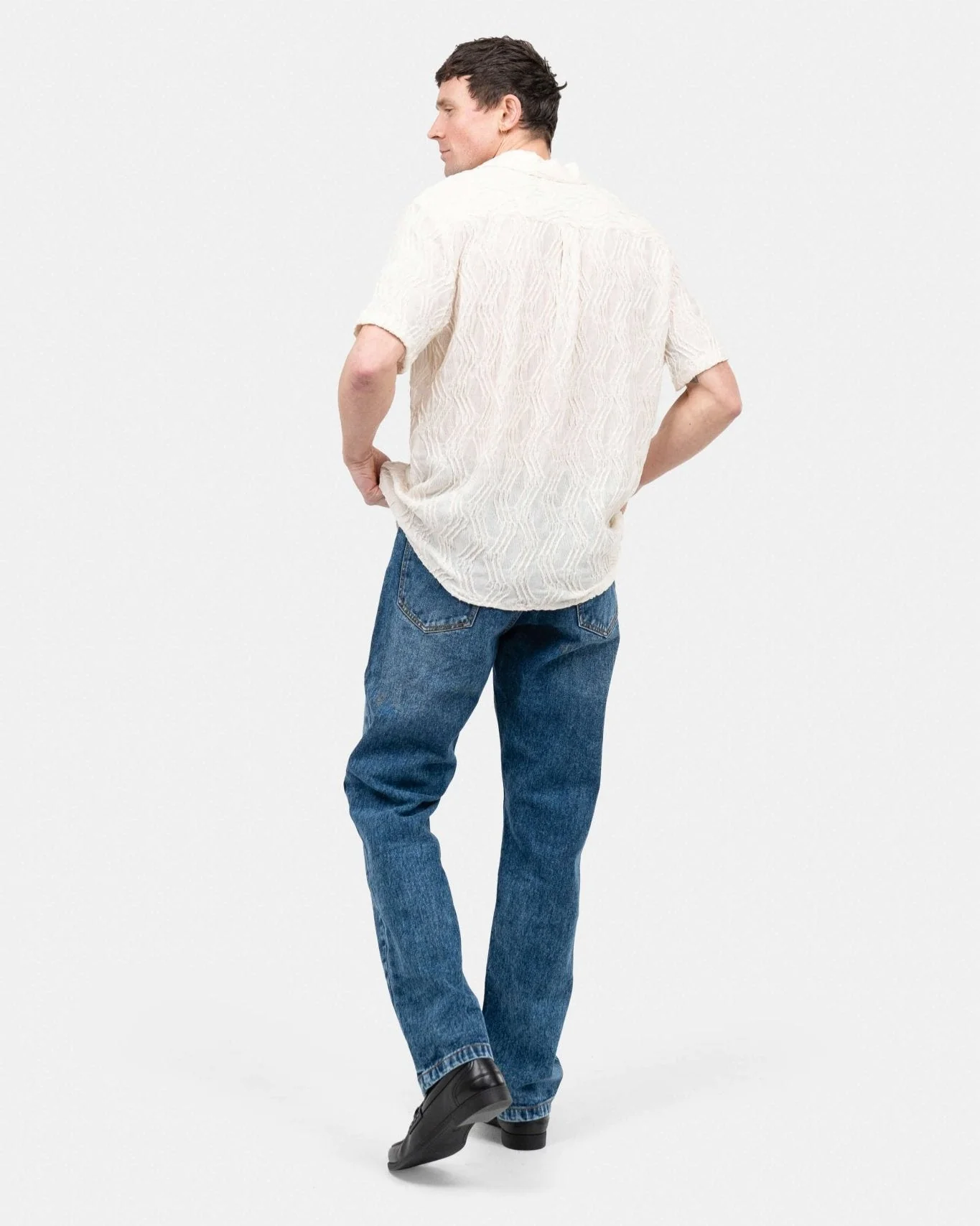 Short sleeve jacquard shirt cream white - Image 6