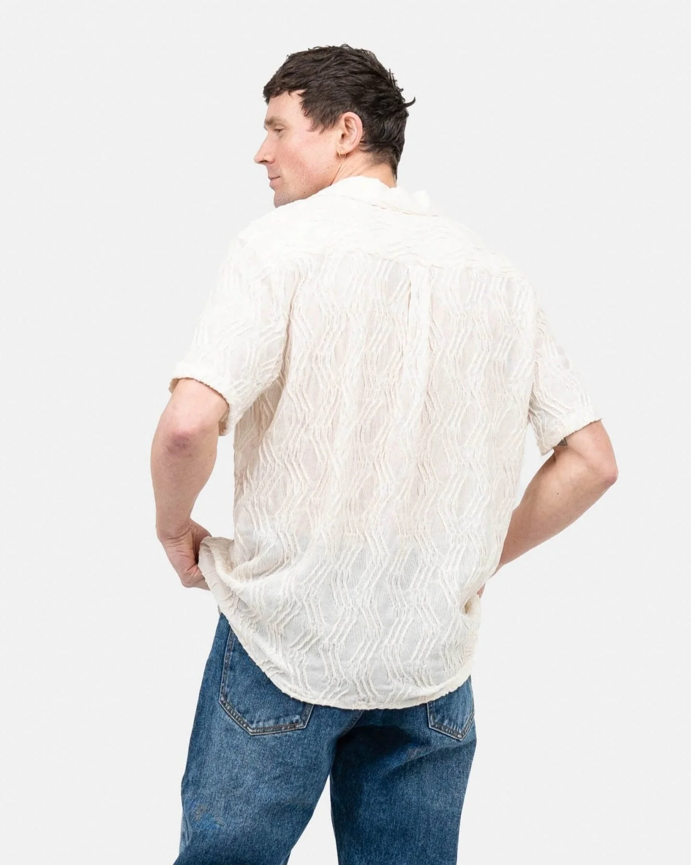 Short sleeve jacquard shirt cream white - Image 8