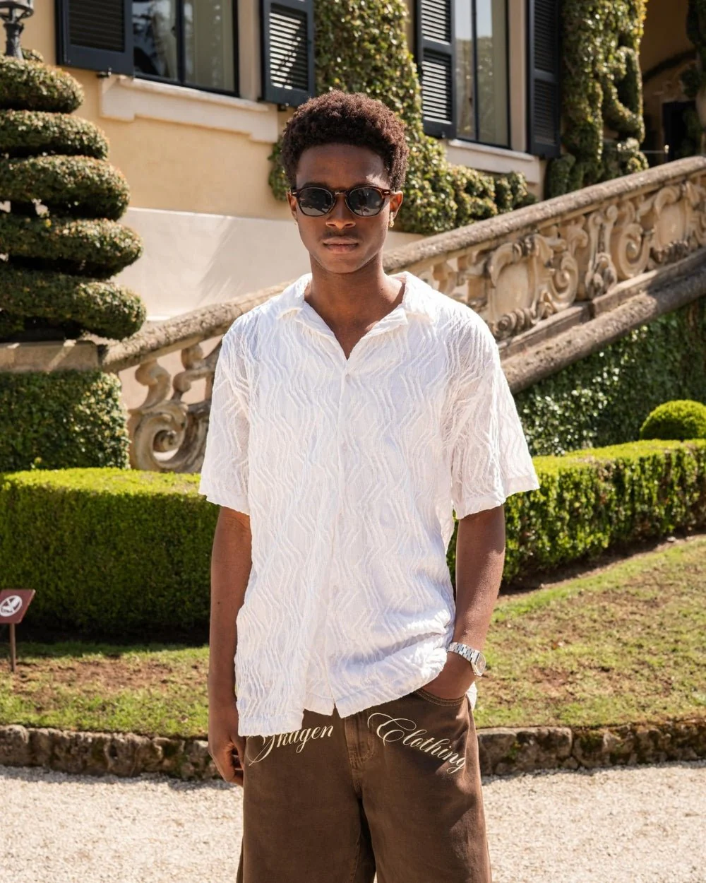 Short sleeve jacquard shirt cream white - Image 9