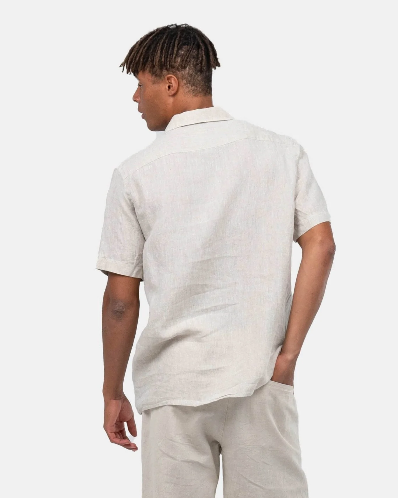 Short -sleeved flax shirt beige - Image 8