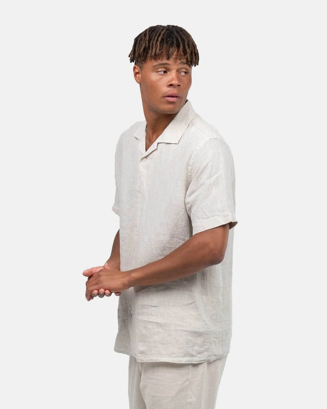 Short -sleeved flax shirt beige - Image 9