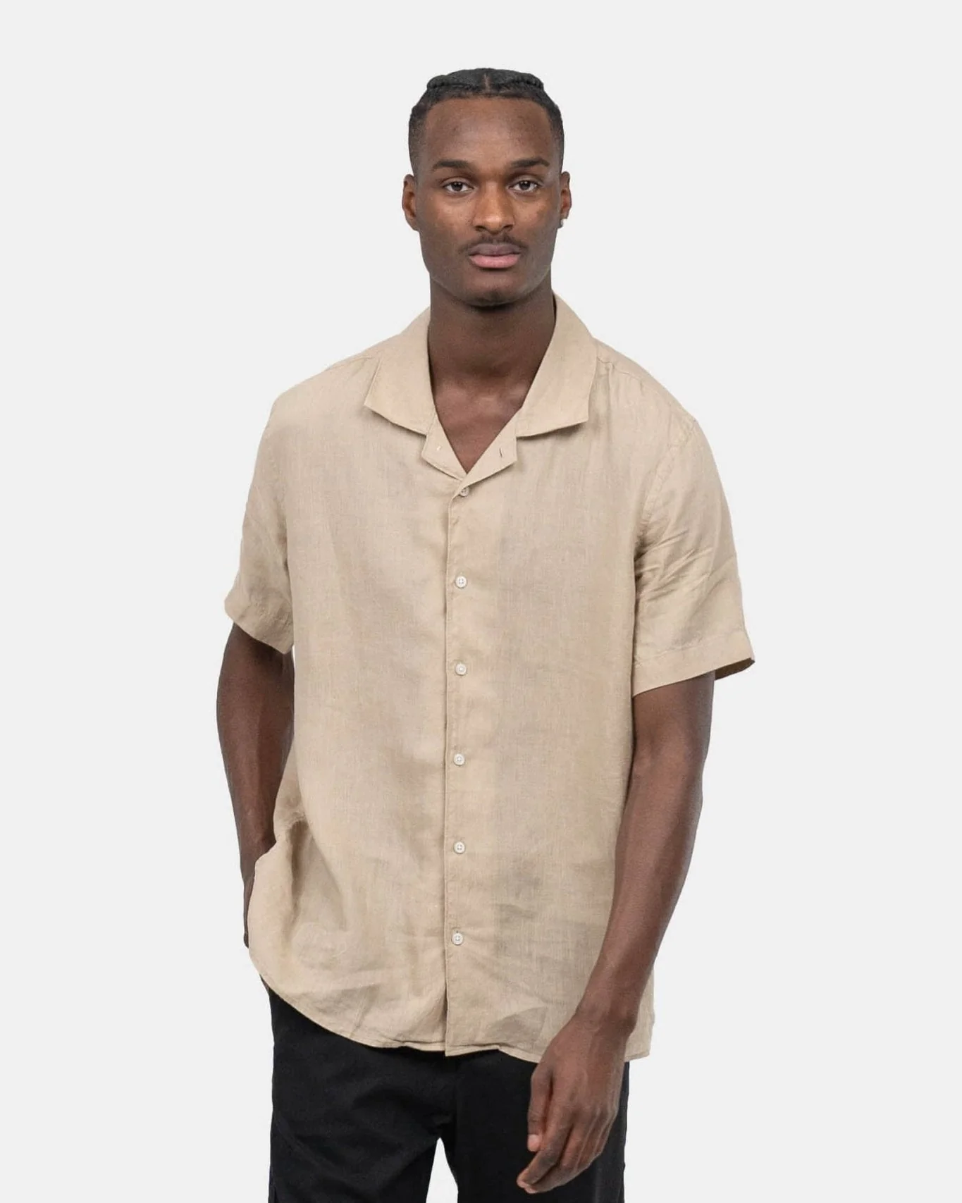 Short -sleeved flax shirt mocha - Image 4
