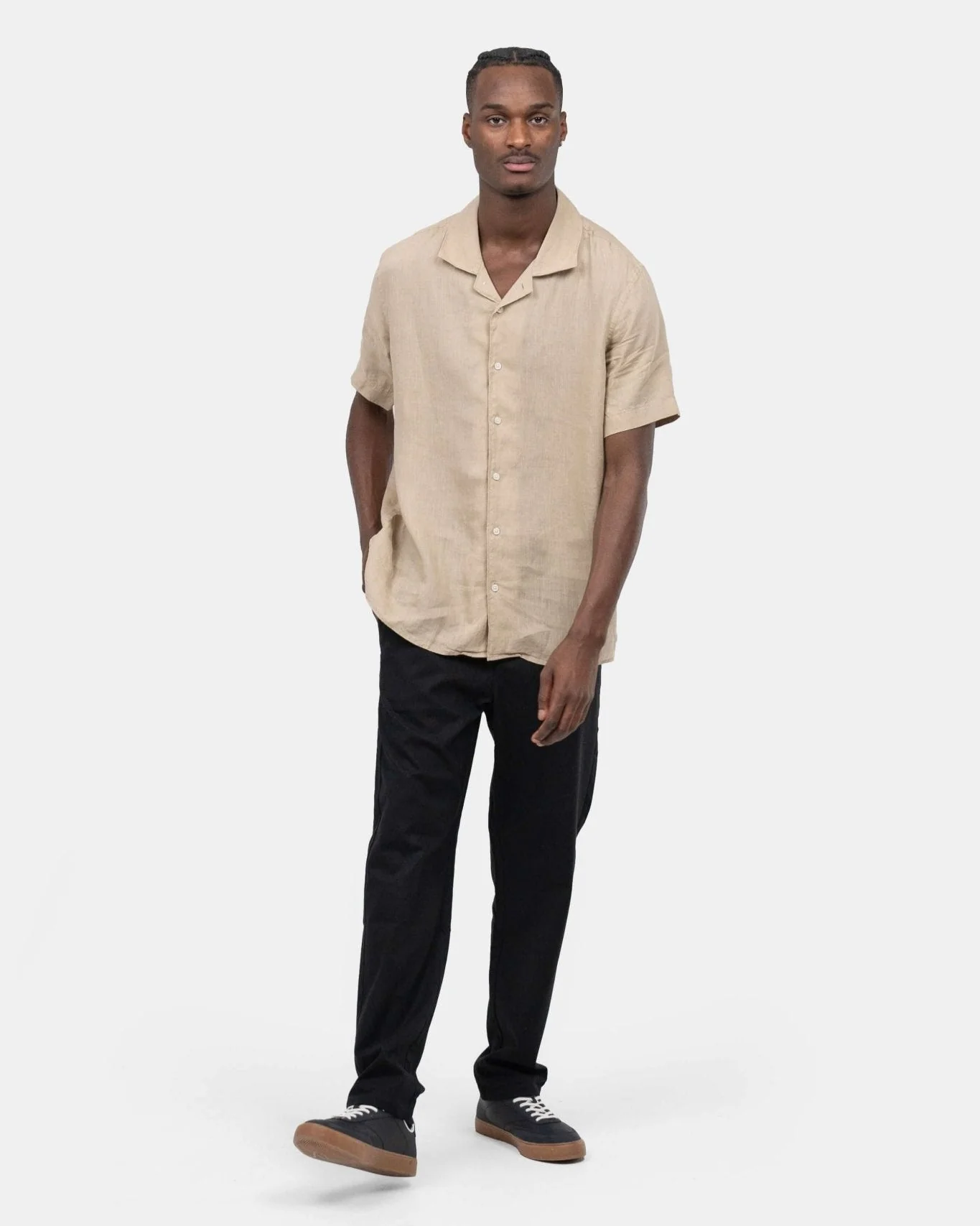 Short -sleeved flax shirt mocha - Image 5
