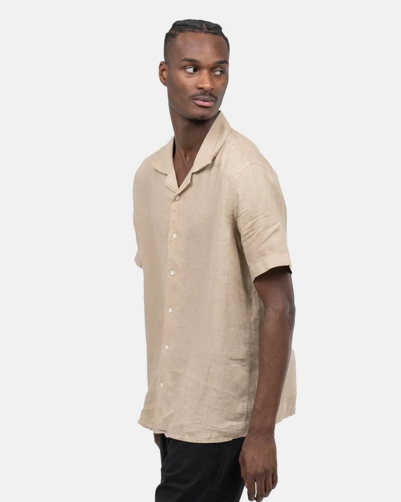 Short -sleeved flax shirt mocha - Image 8