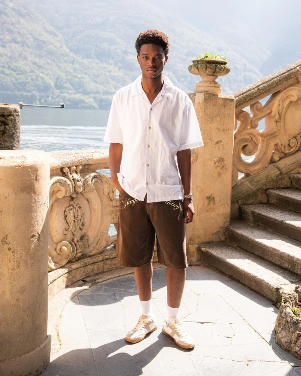 Short -sleeved flax shirt white - Image 3