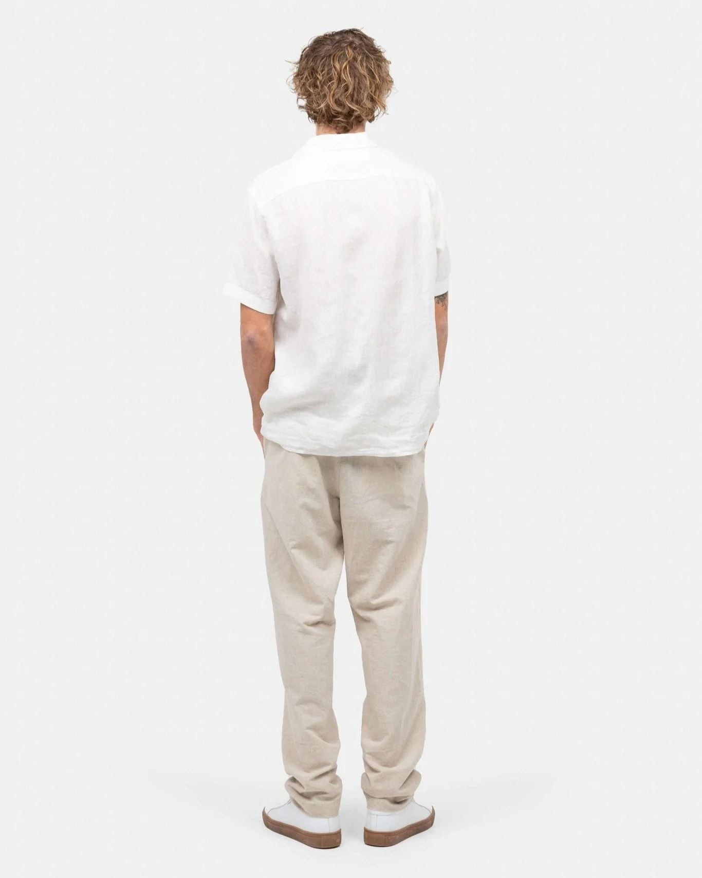 Short -sleeved flax shirt white - Image 7