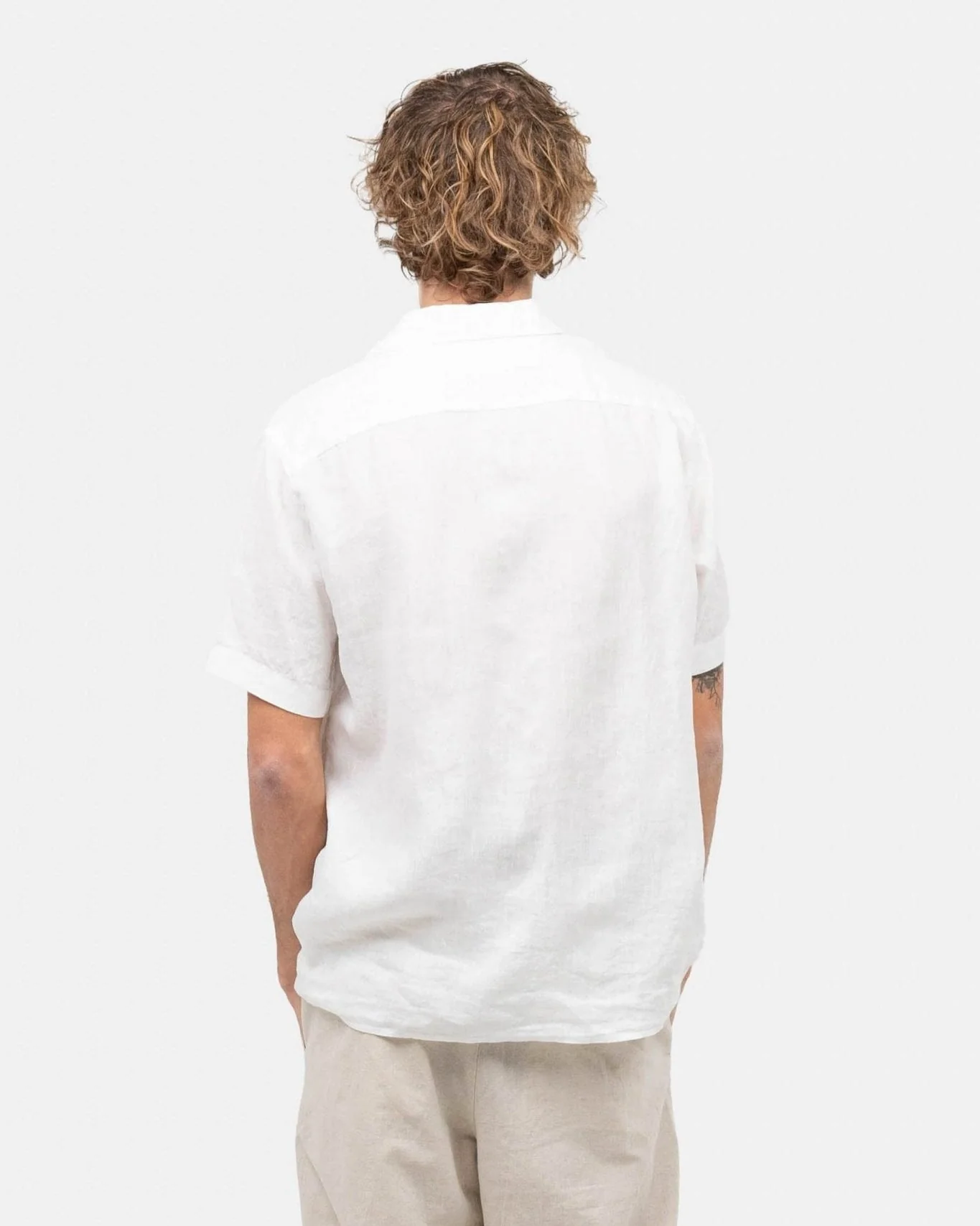 Short -sleeved flax shirt white - Image 8
