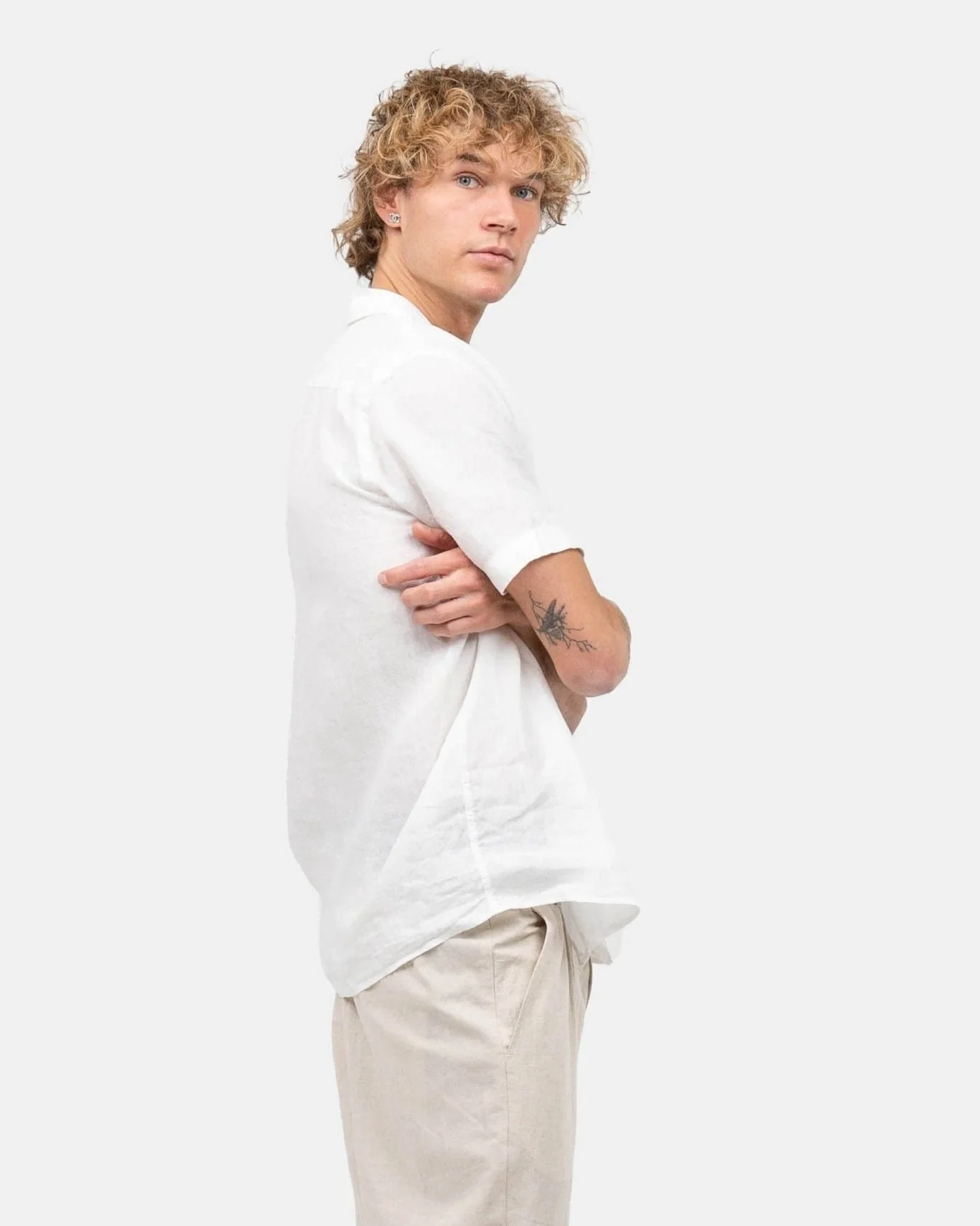 Short -sleeved flax shirt white - Image 9