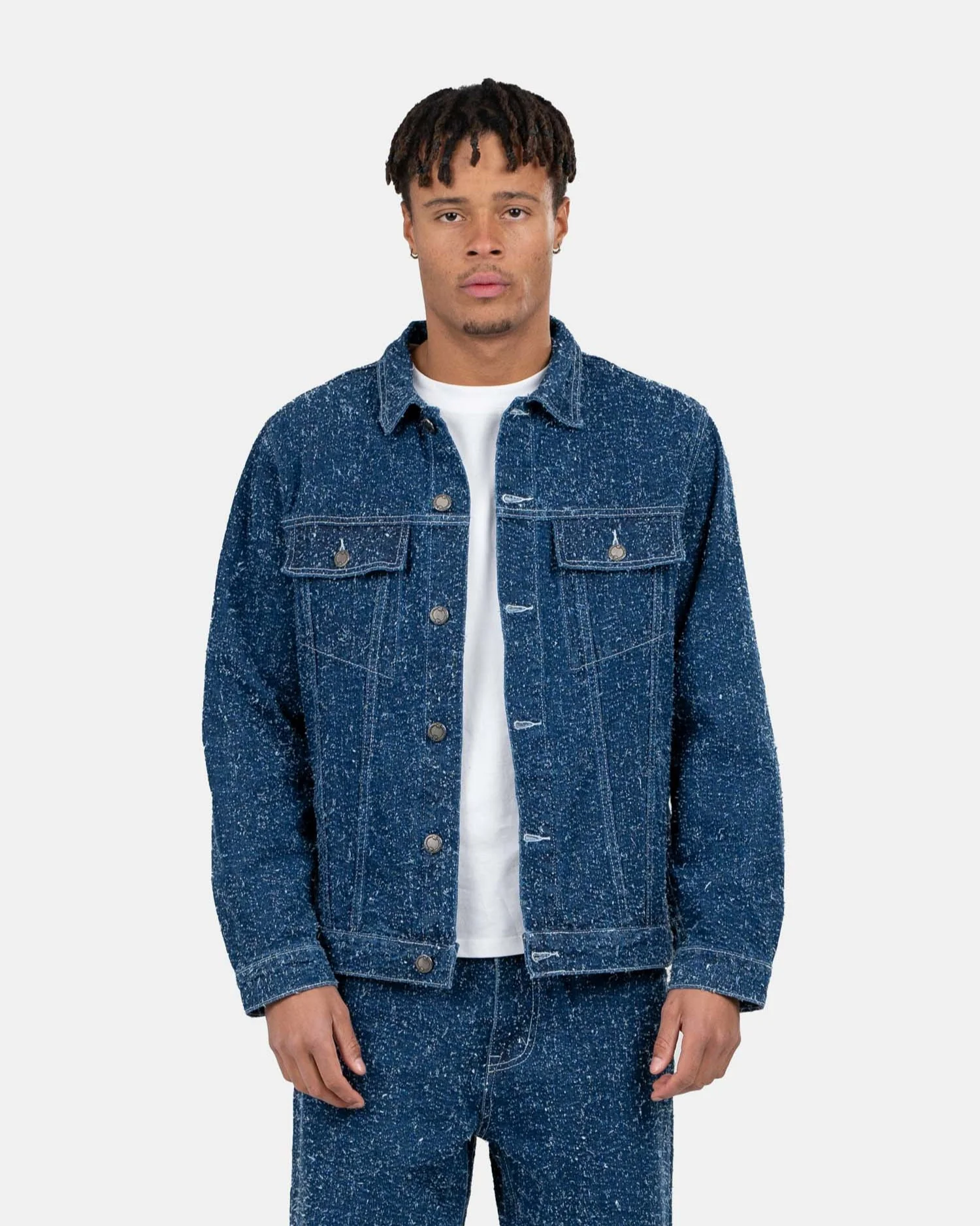Textured Denim Jacket Mid Blue - Image 3
