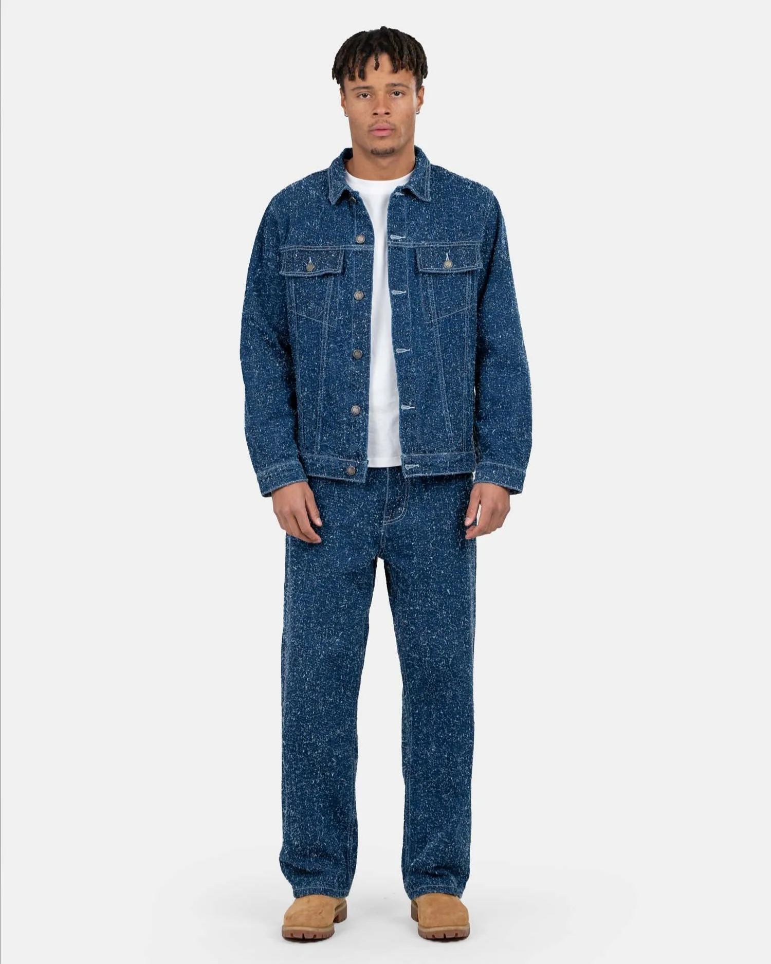 Textured Denim Jacket Mid Blue - Image 4