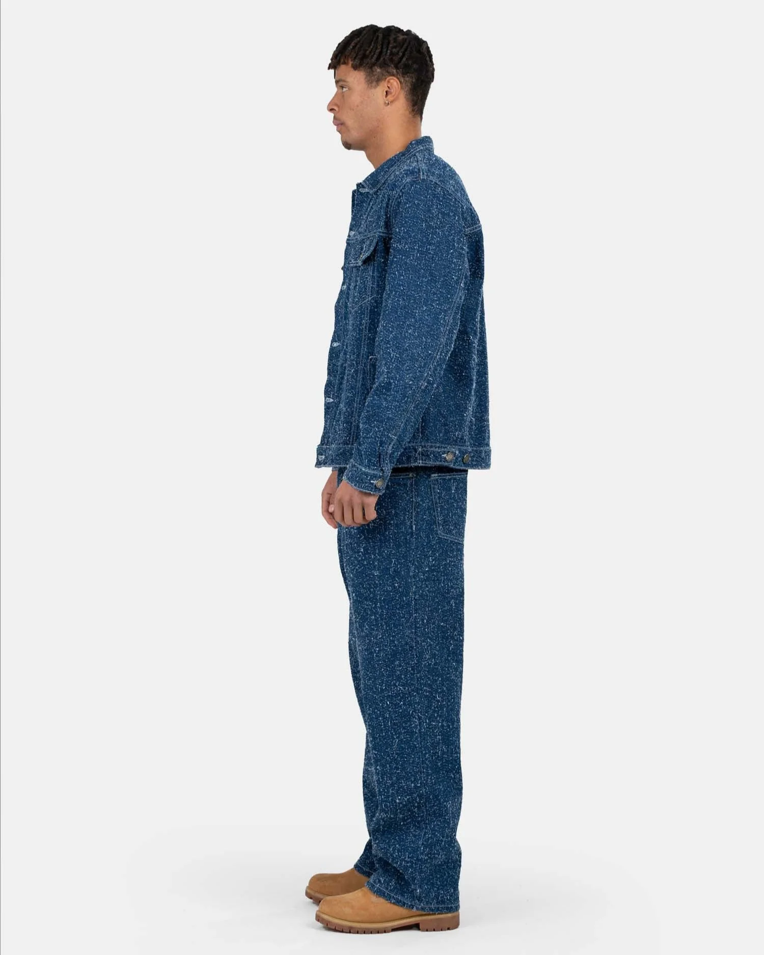 Textured Denim Jacket Mid Blue - Image 5