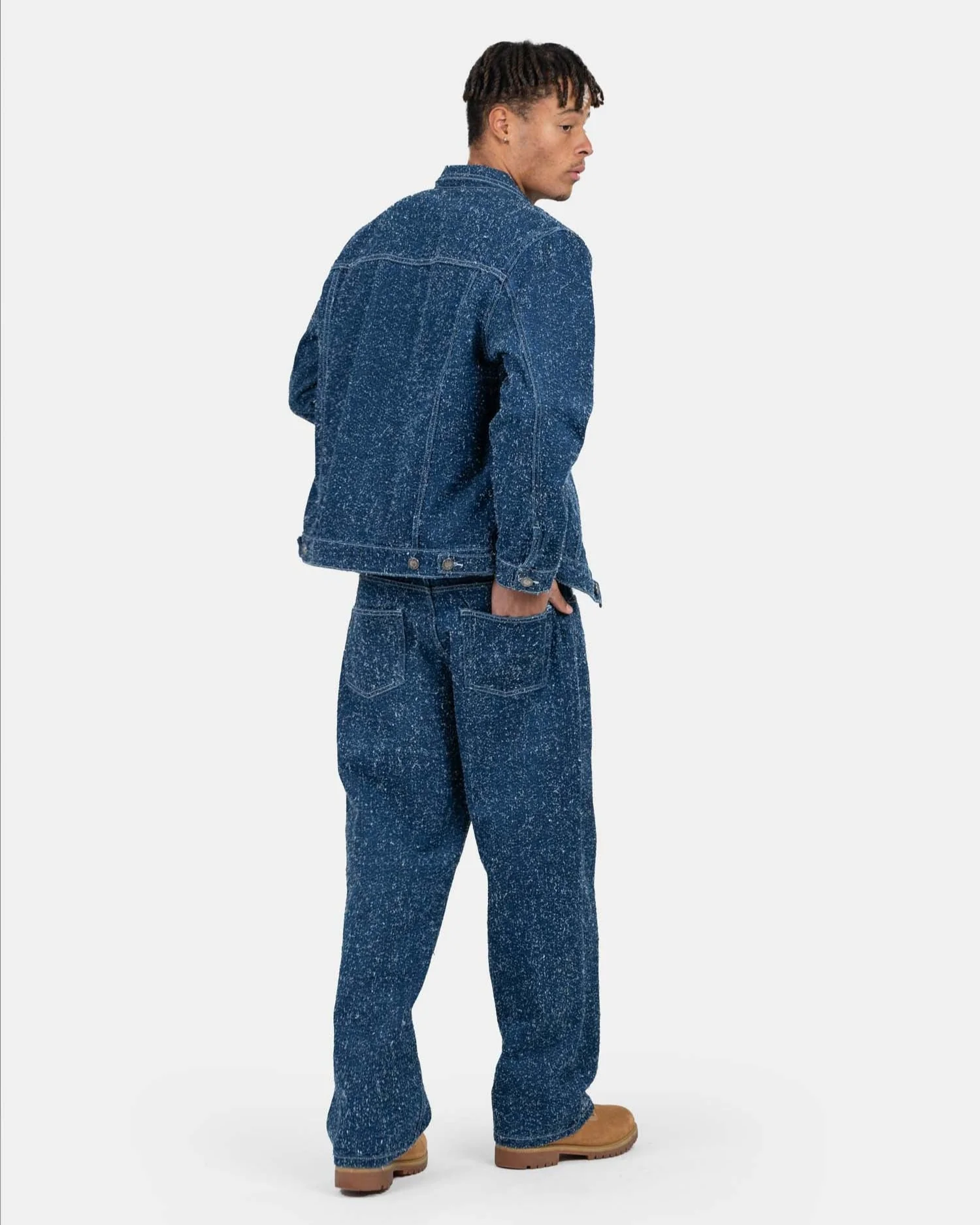 Textured Denim Jacket Mid Blue - Image 6