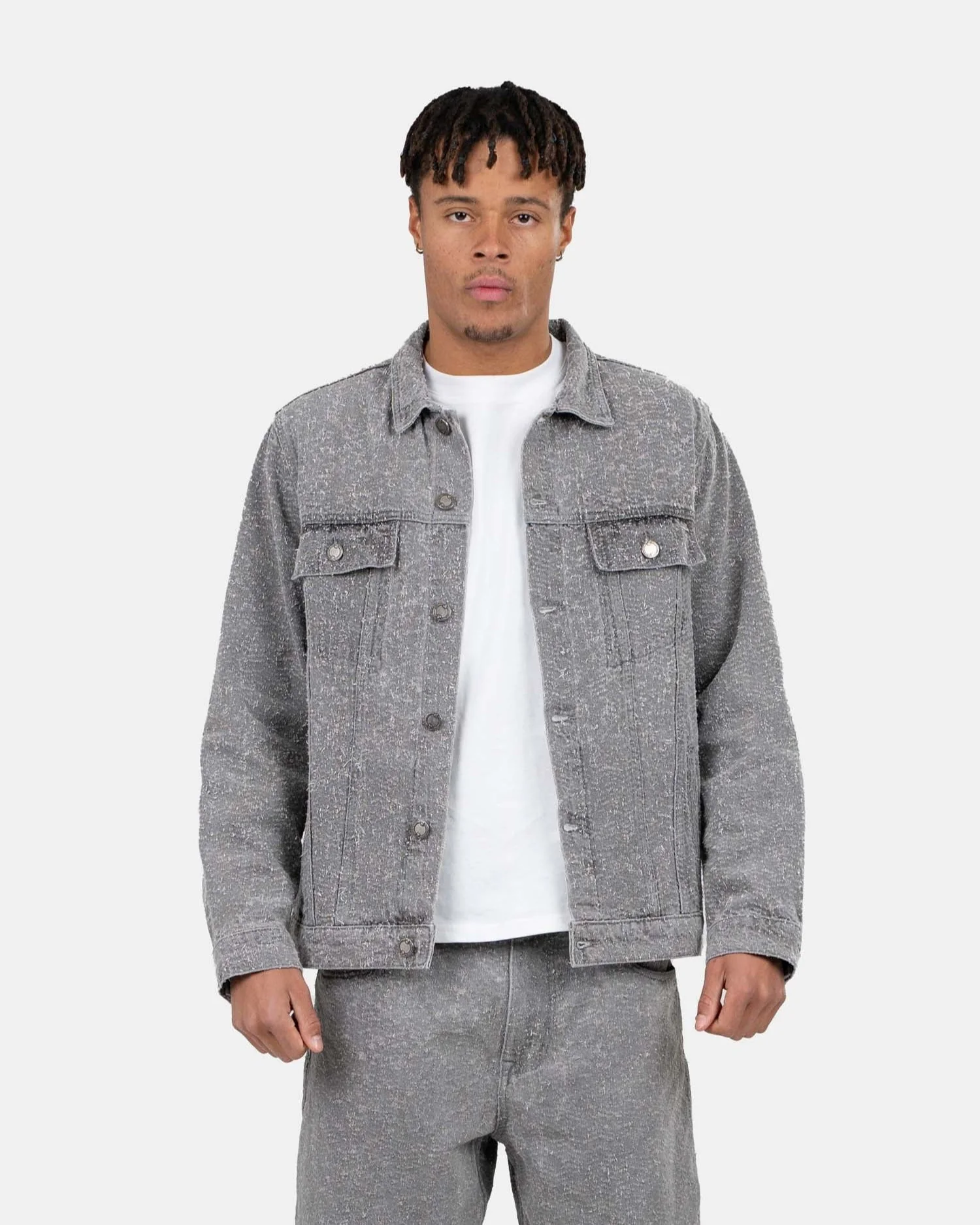 Textured denim jacket gray - Image 3